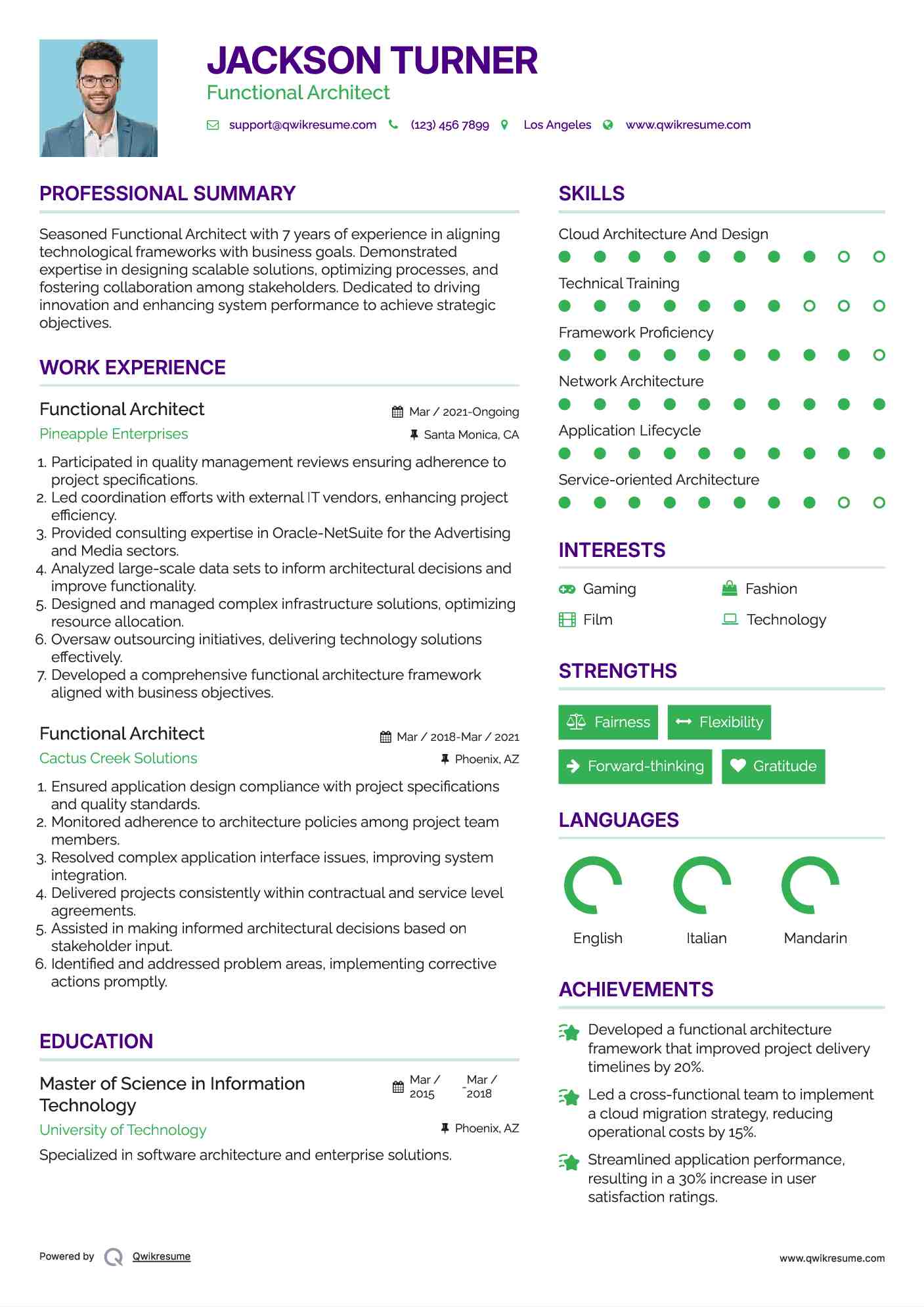 Functional Architect Resume Sample