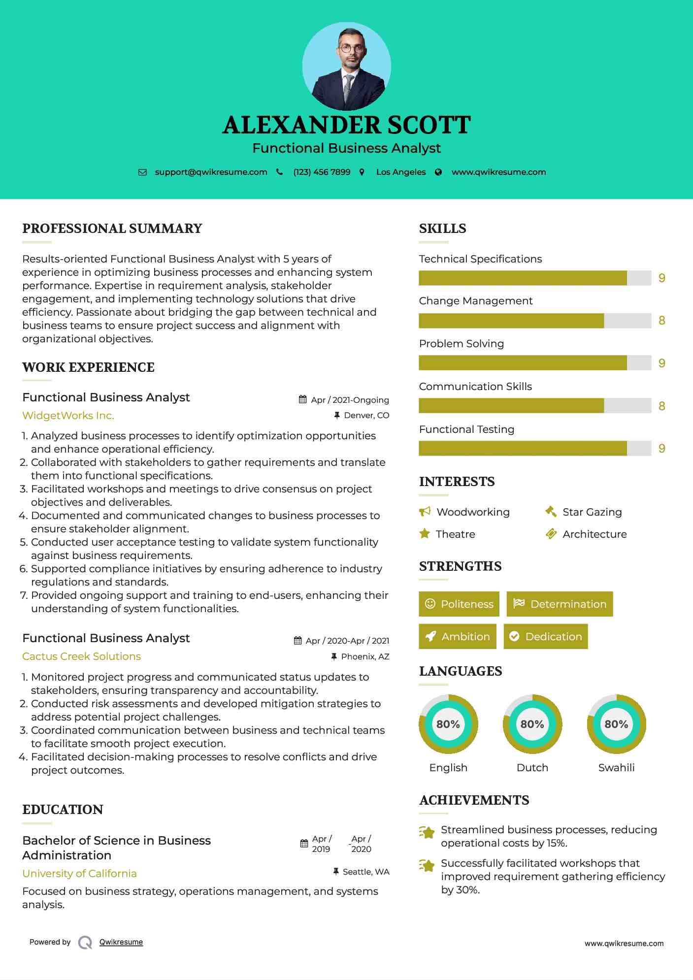 Functional Business Analyst Resume Format