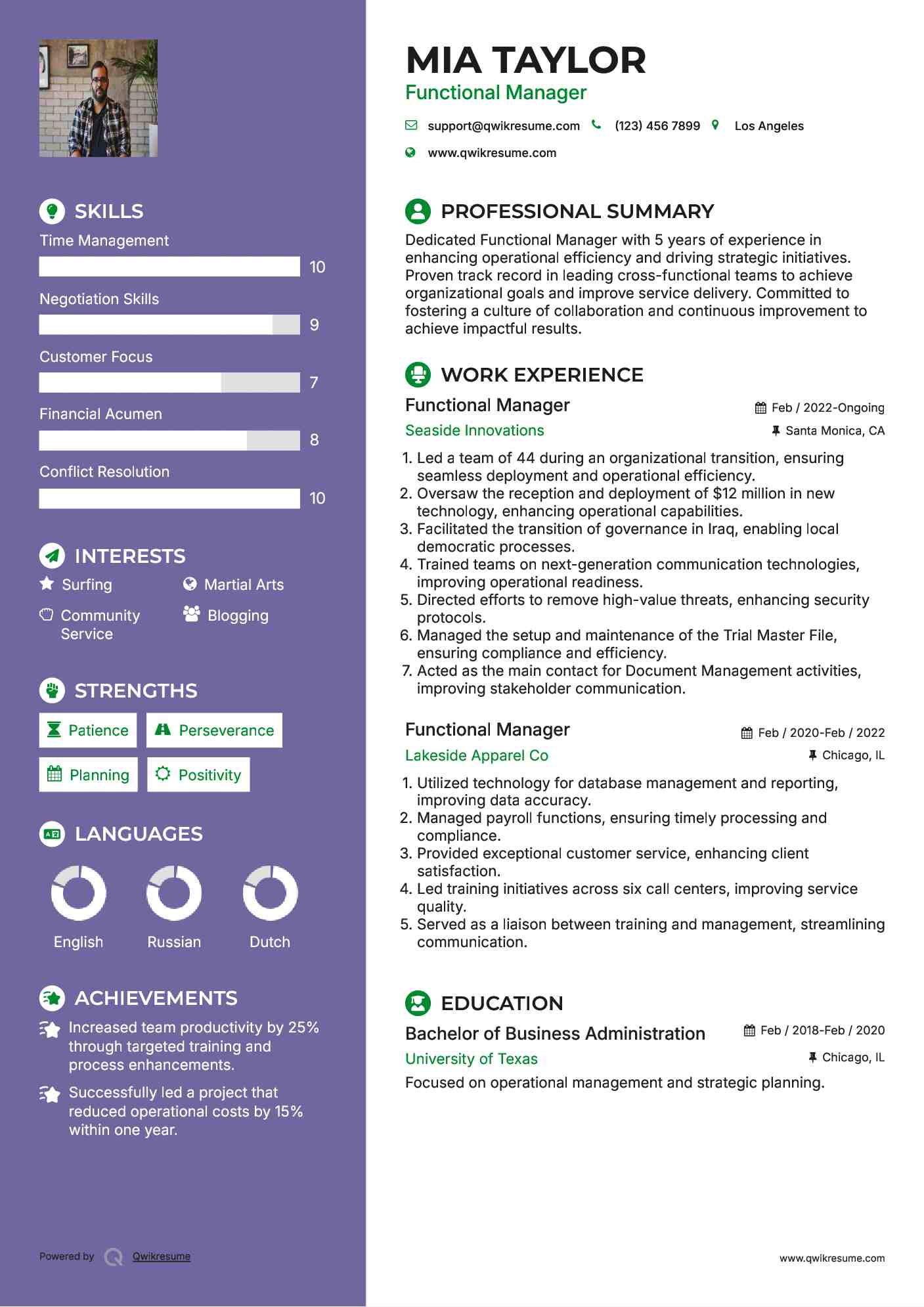 Functional Manager Resume Template