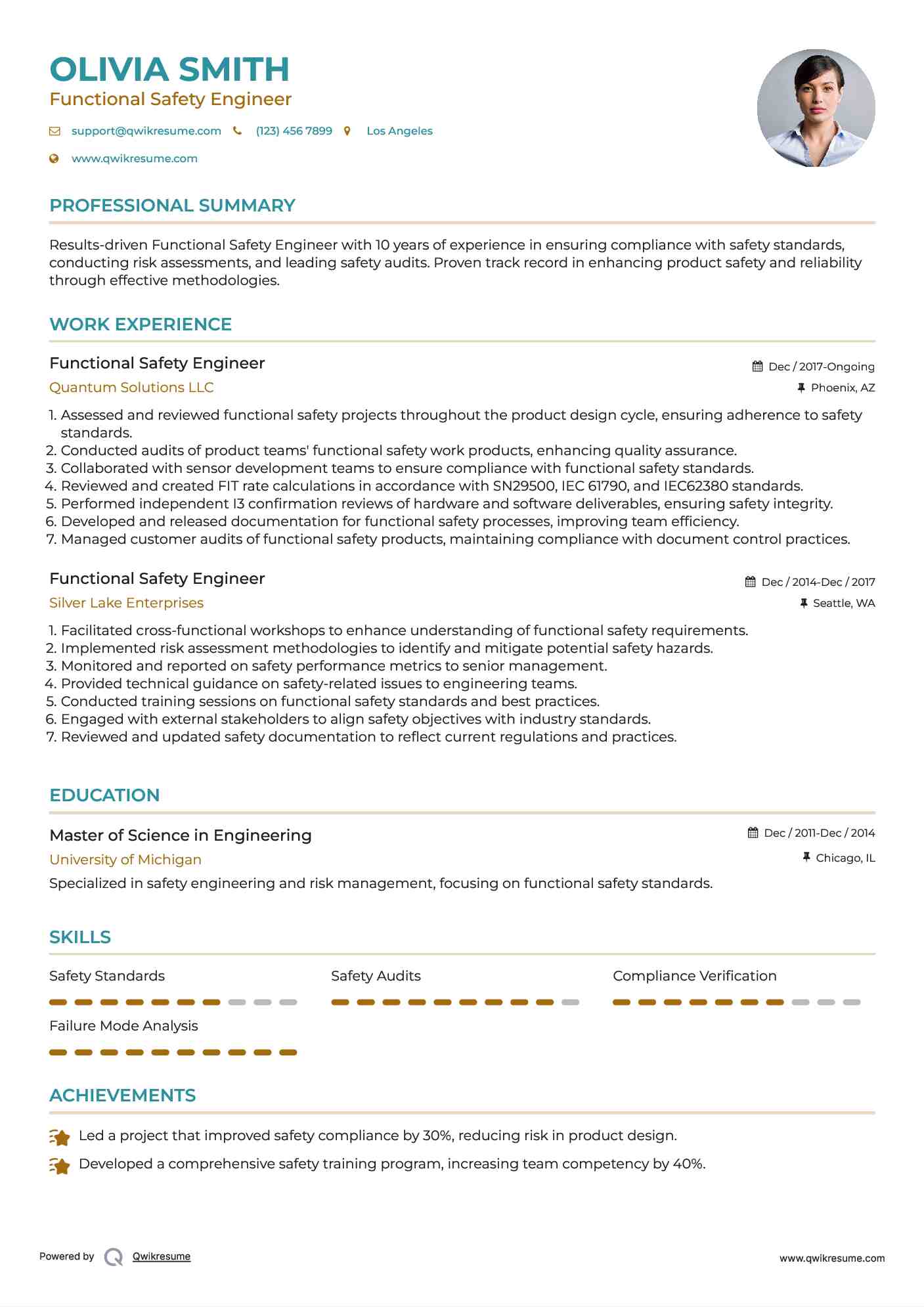 Functional Safety Engineer Resume Format