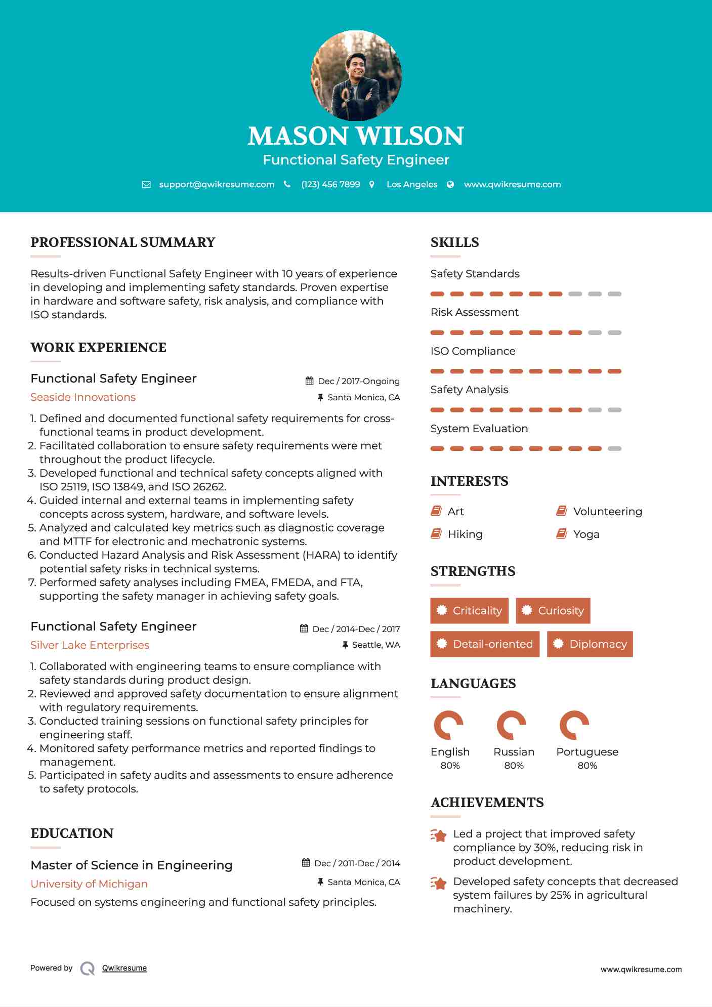 Functional Safety Engineer Resume Example