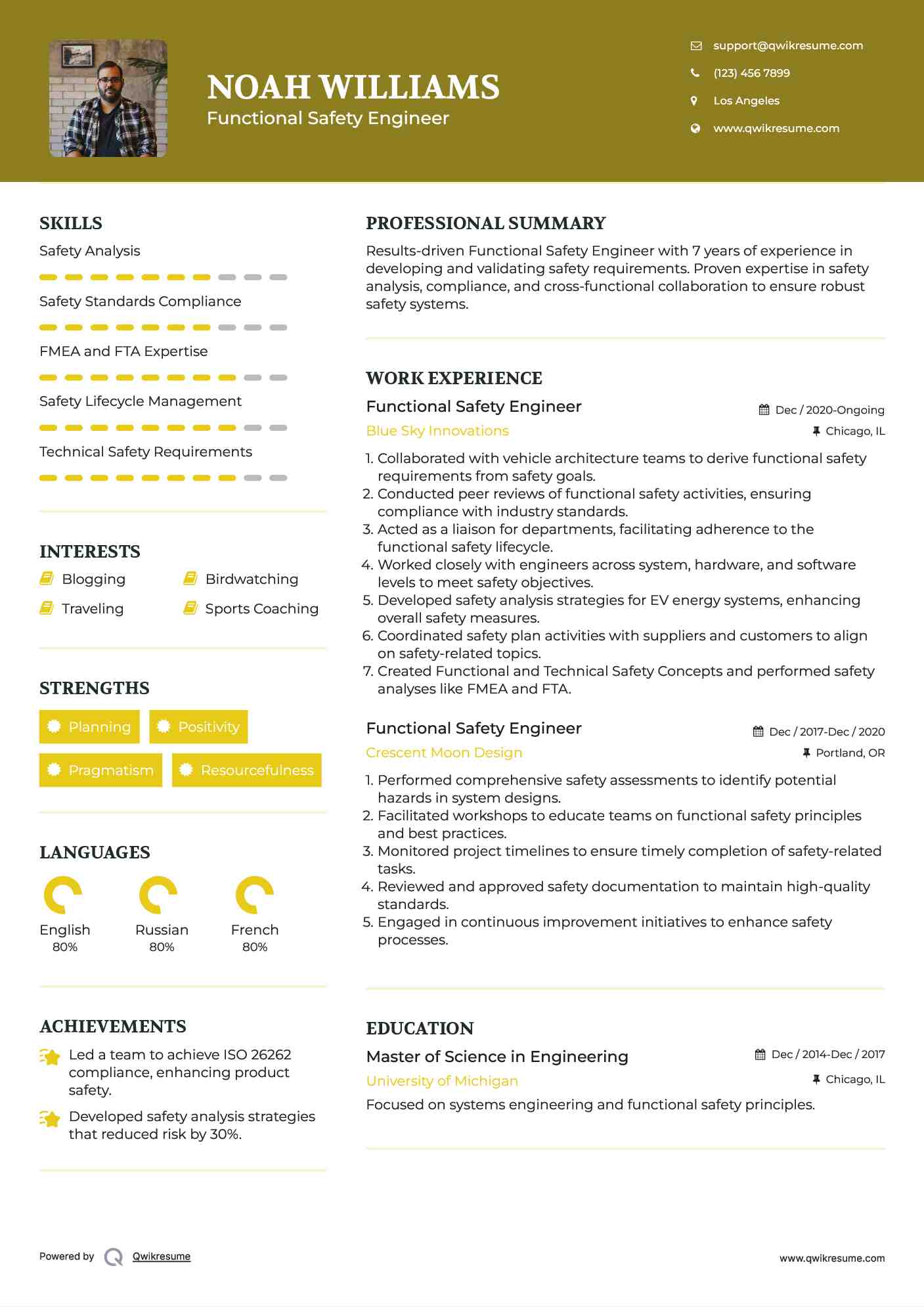 Functional Safety Engineer Resume Sample