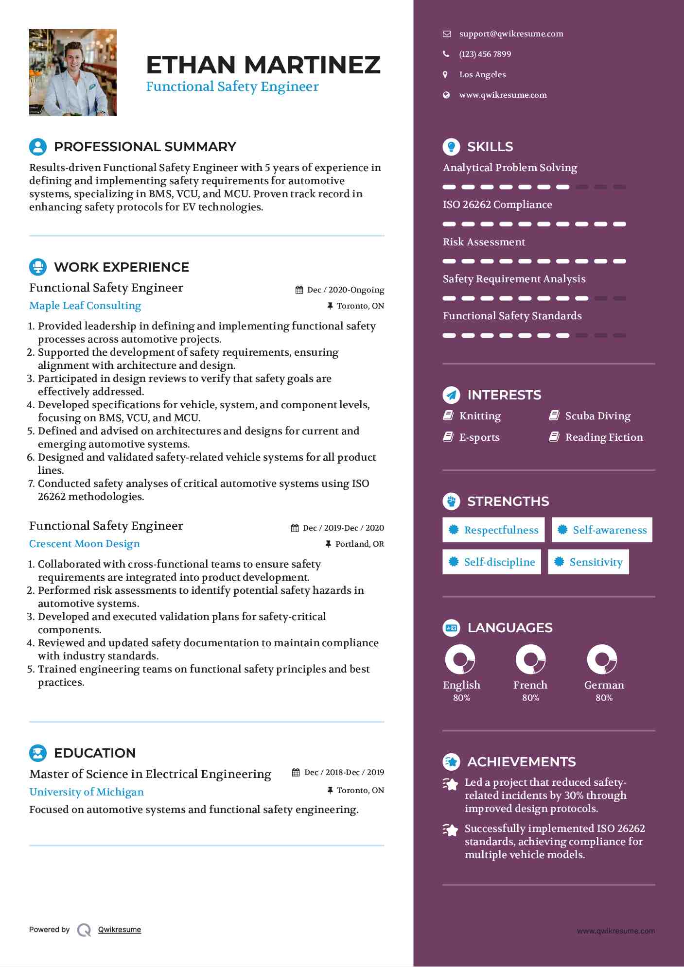 Functional Safety Engineer Resume Sample
