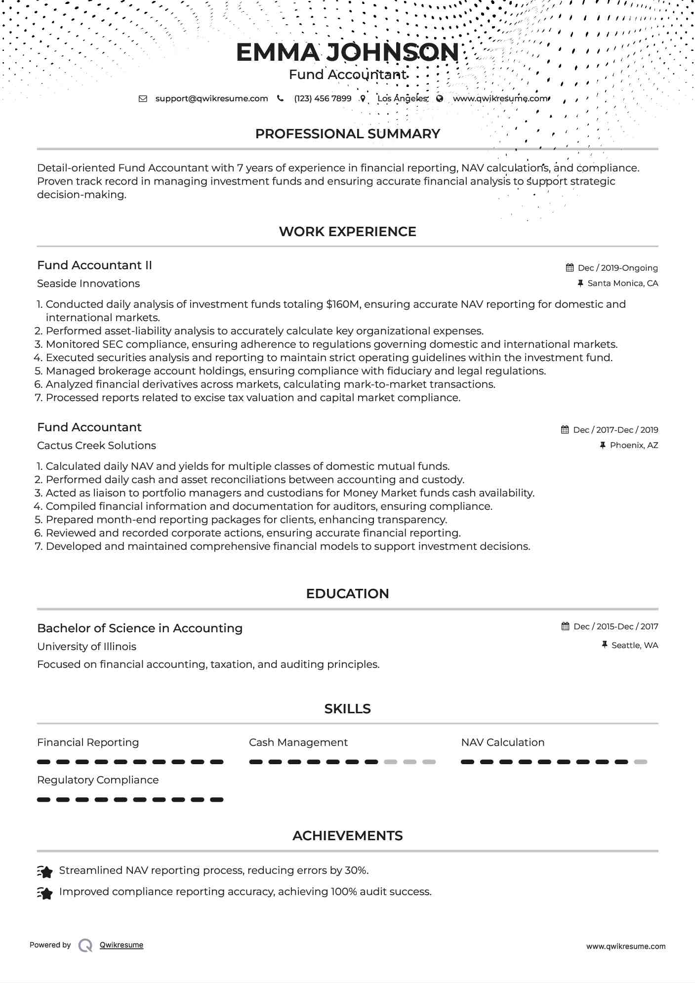 Fund Accountant II Resume Example