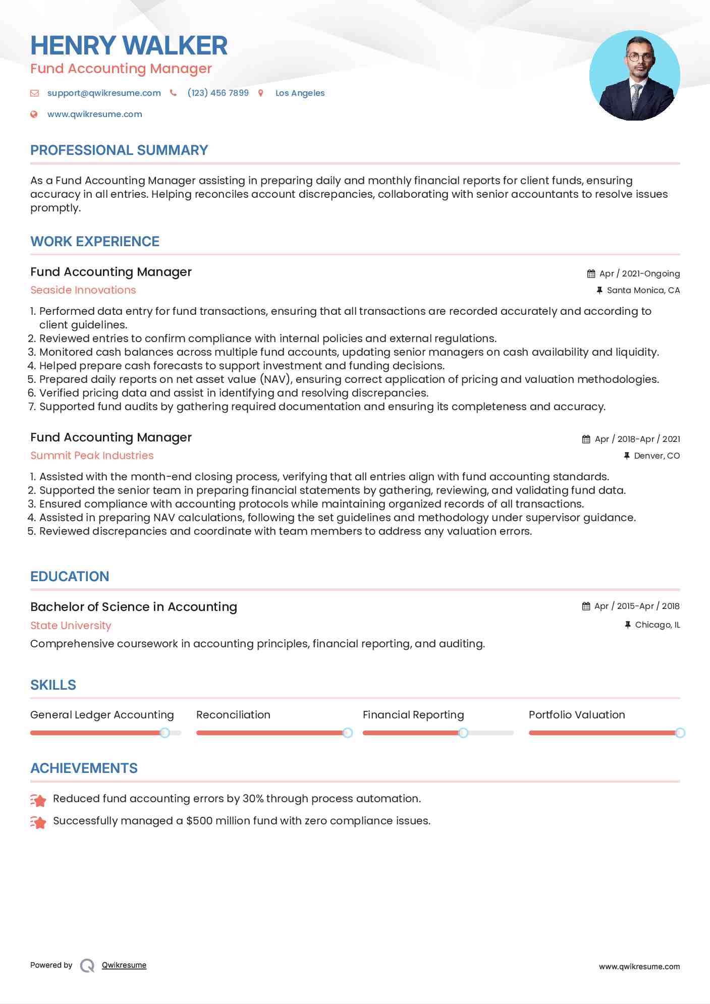 Fund Accounting Manager Resume Example