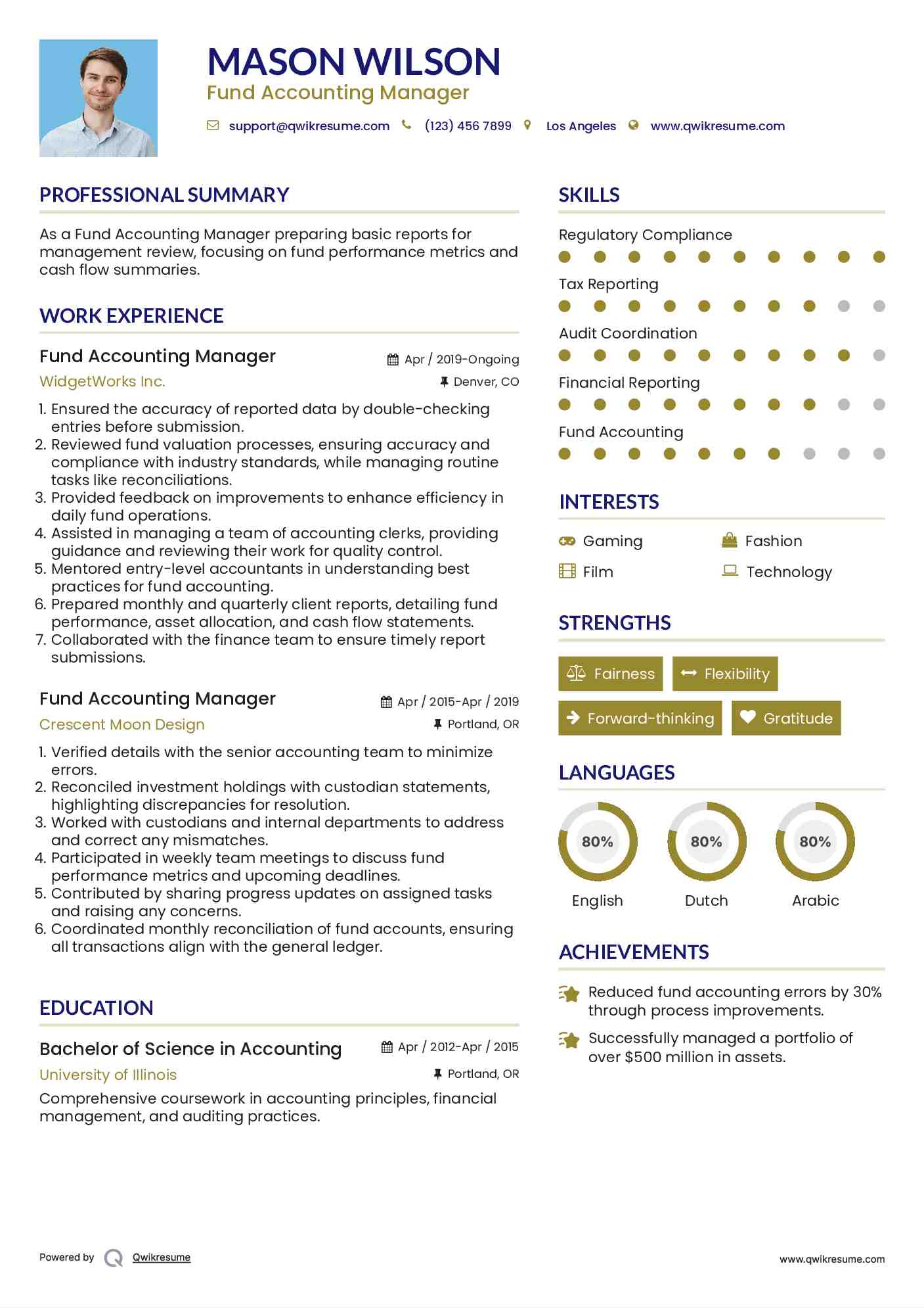 Fund Accounting Manager Resume Model