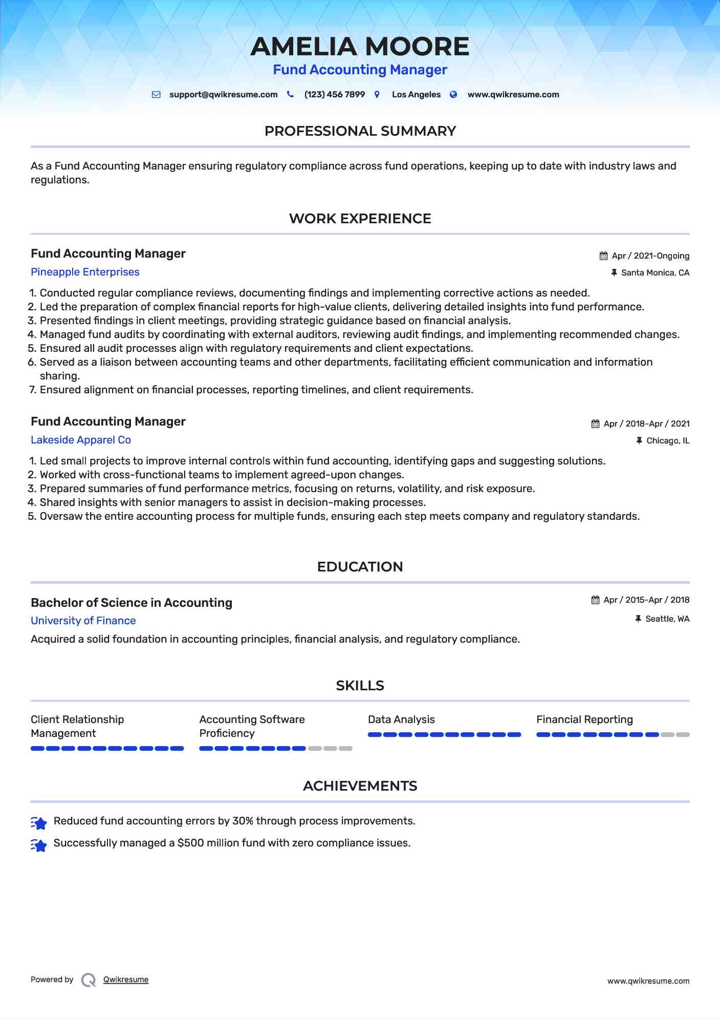 Fund Accounting Manager Resume Template