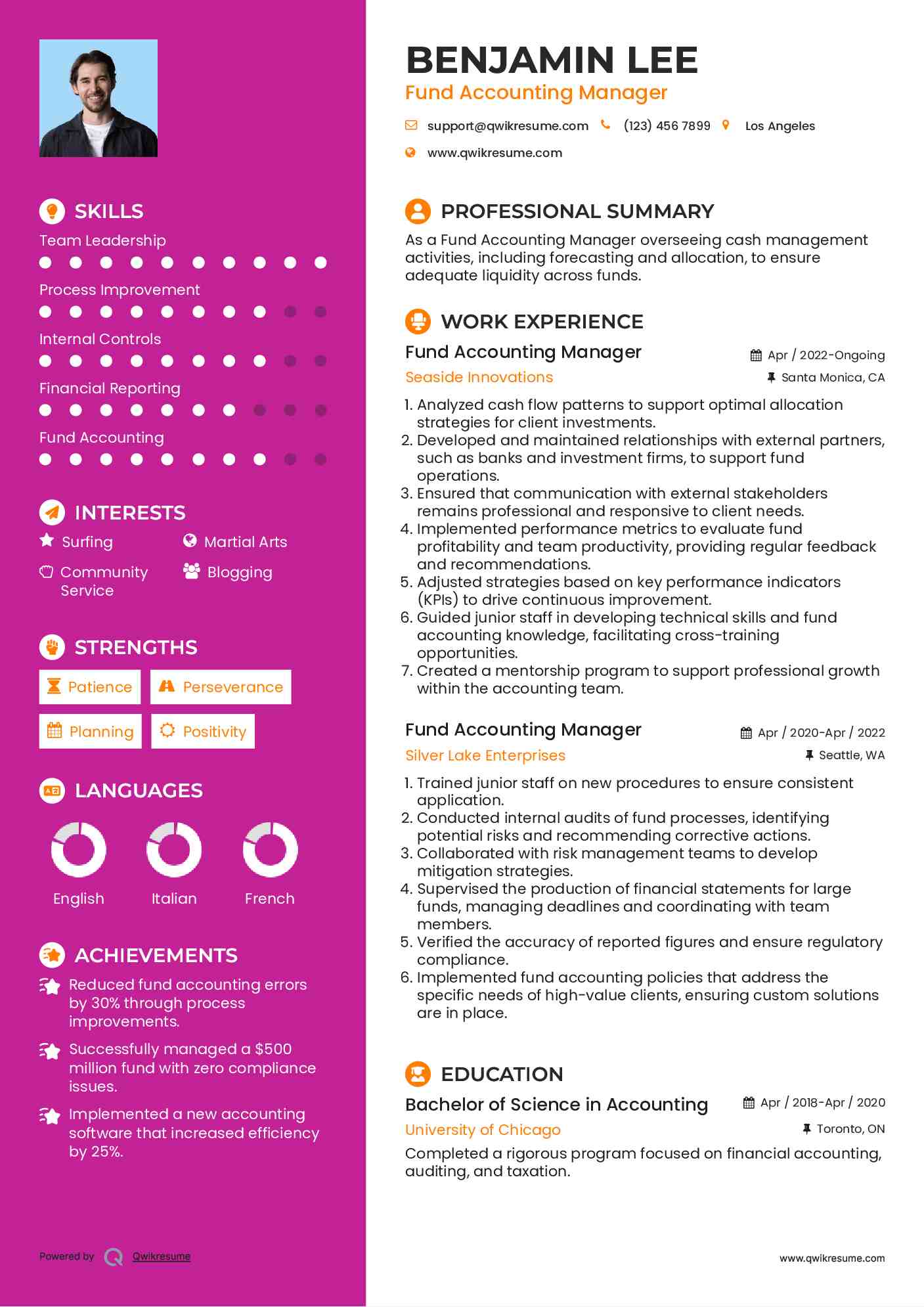 Fund Accounting Manager Resume Example