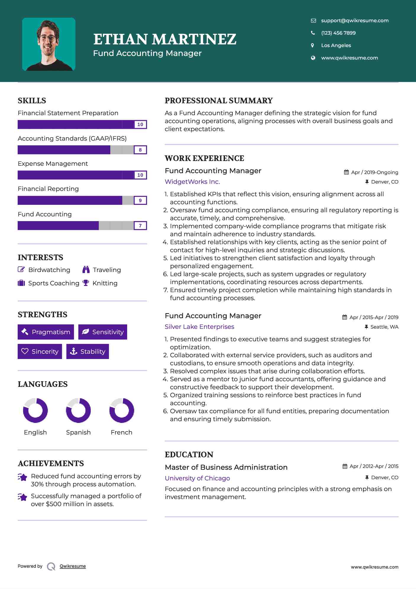 Fund Accounting Manager Resume Example