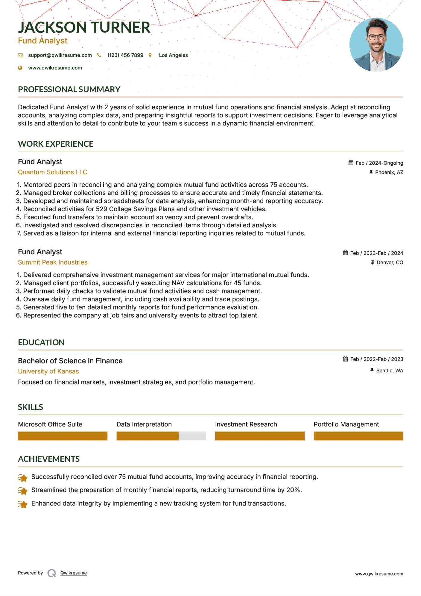 Fund Analyst Resume Example
