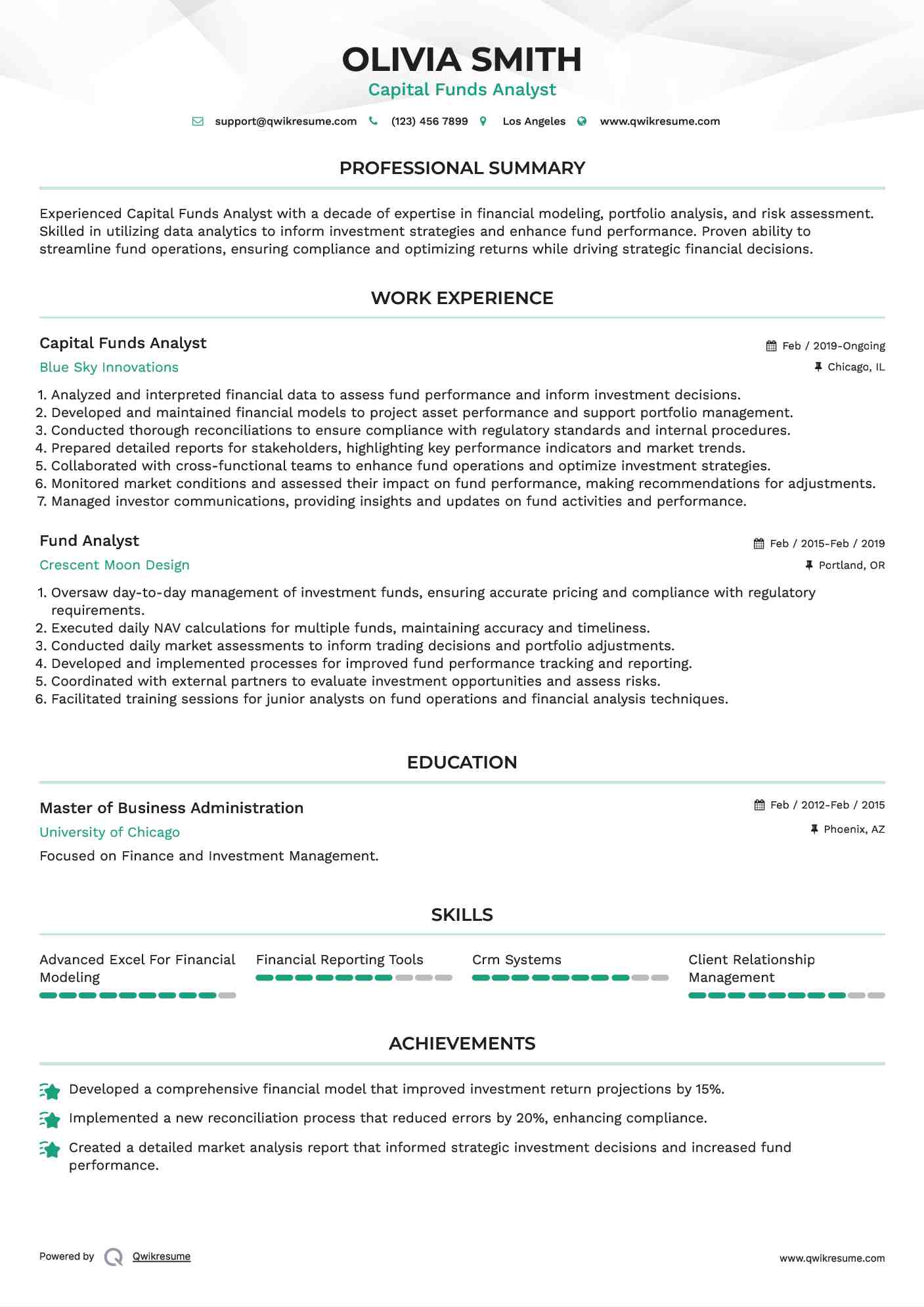 Capital Funds Analyst Resume Format