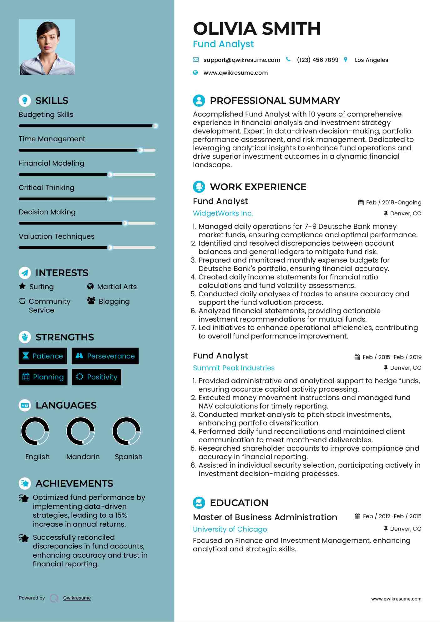 Fund Analyst Resume Template
