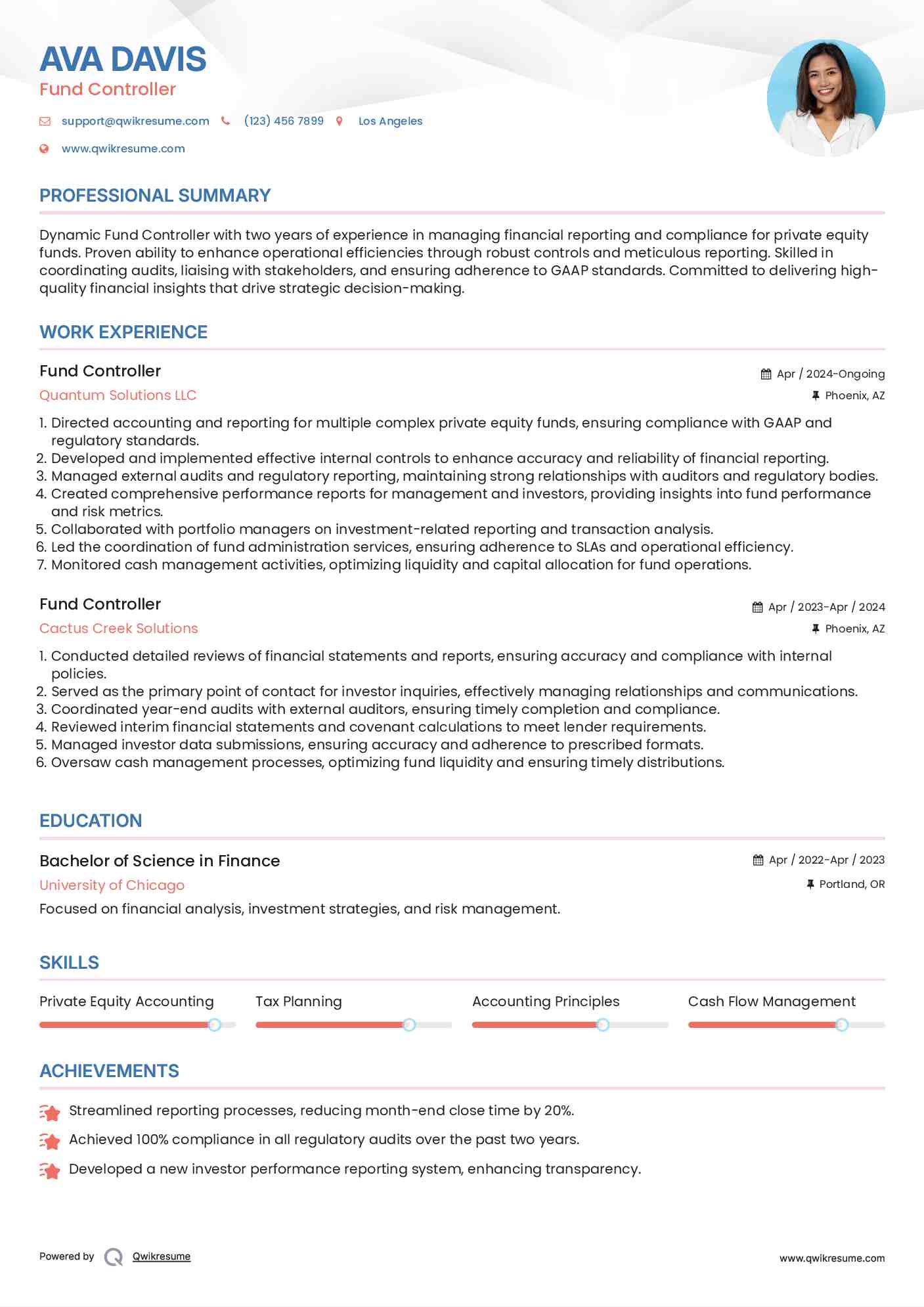 Fund Controller Resume Format