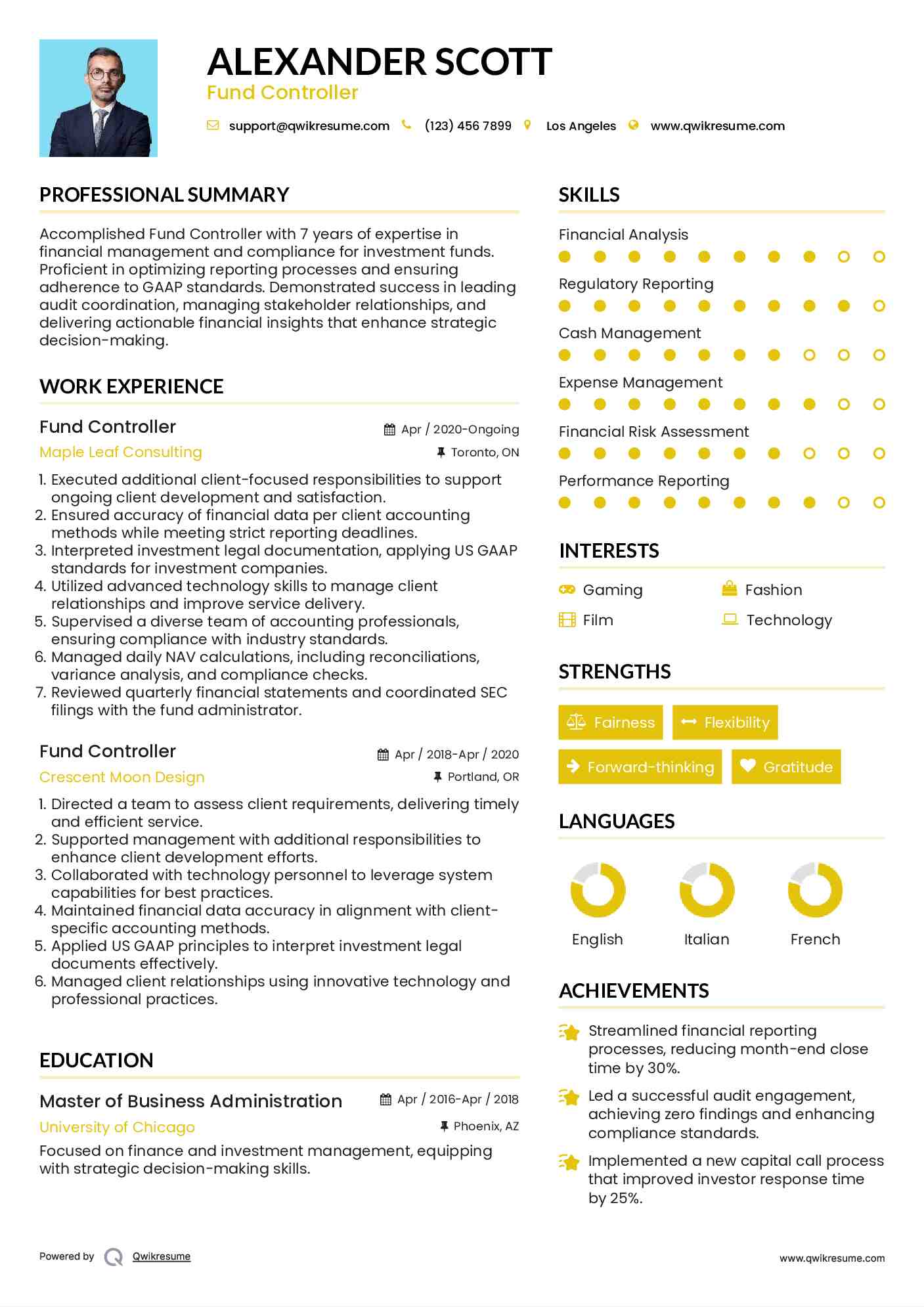 Fund Controller Resume Template