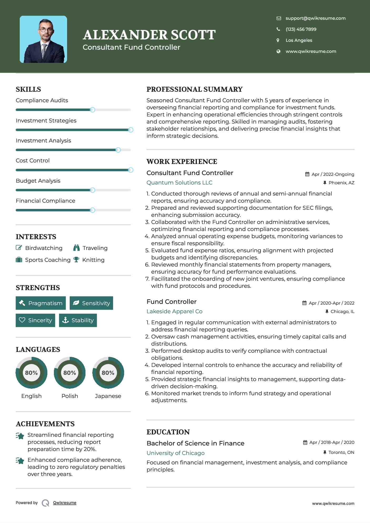 Consultant Fund Controller Resume Format