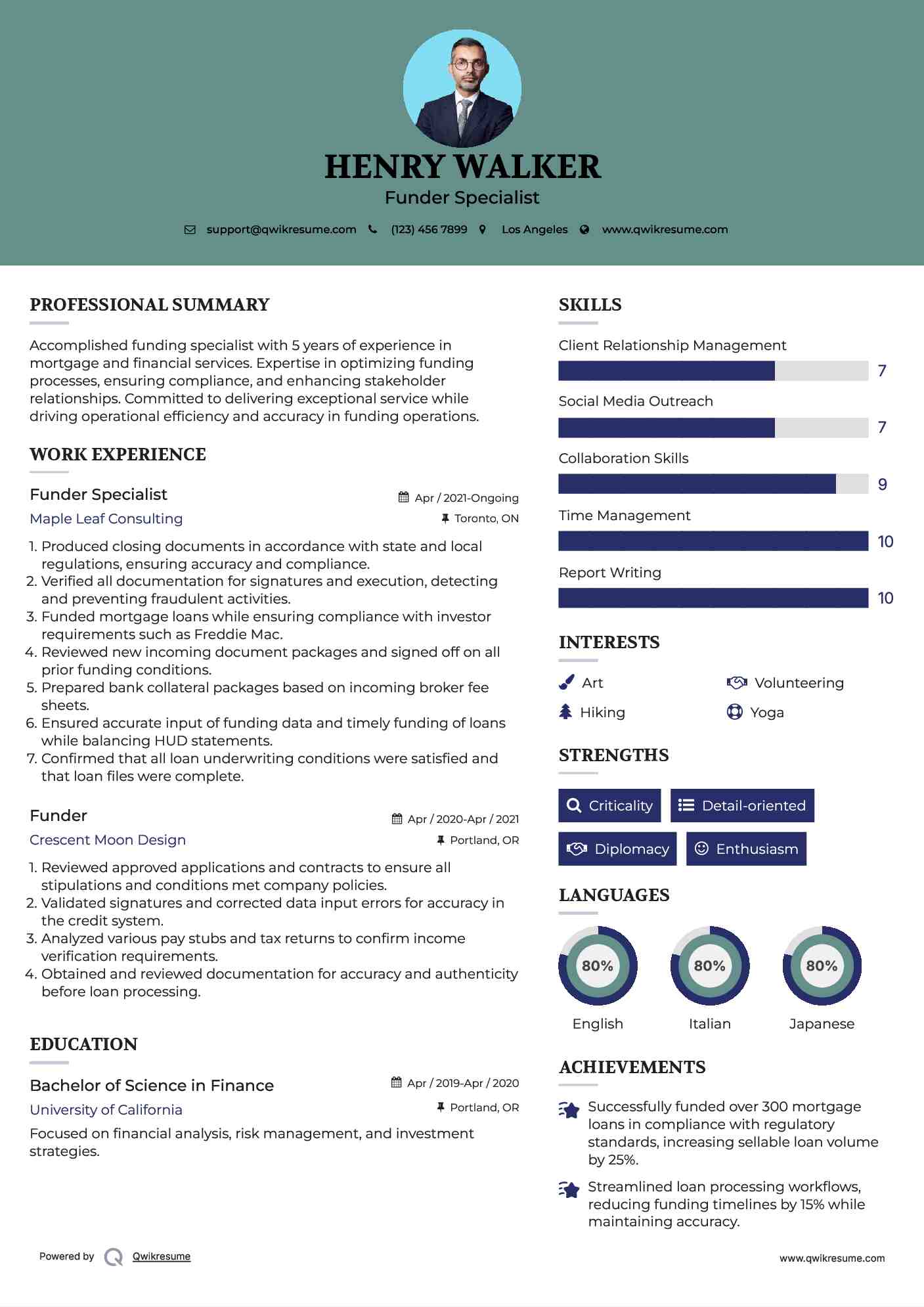 Funder Specialist Resume Format