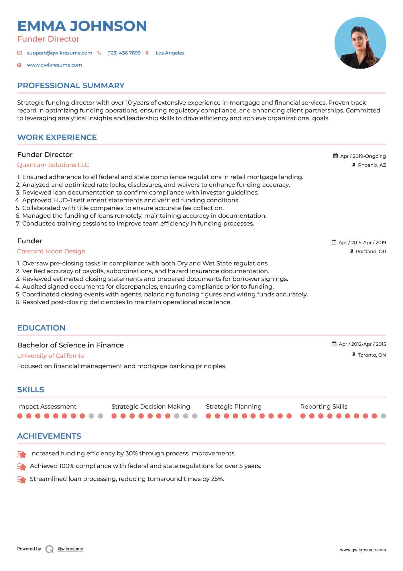 Funder Director Resume Sample