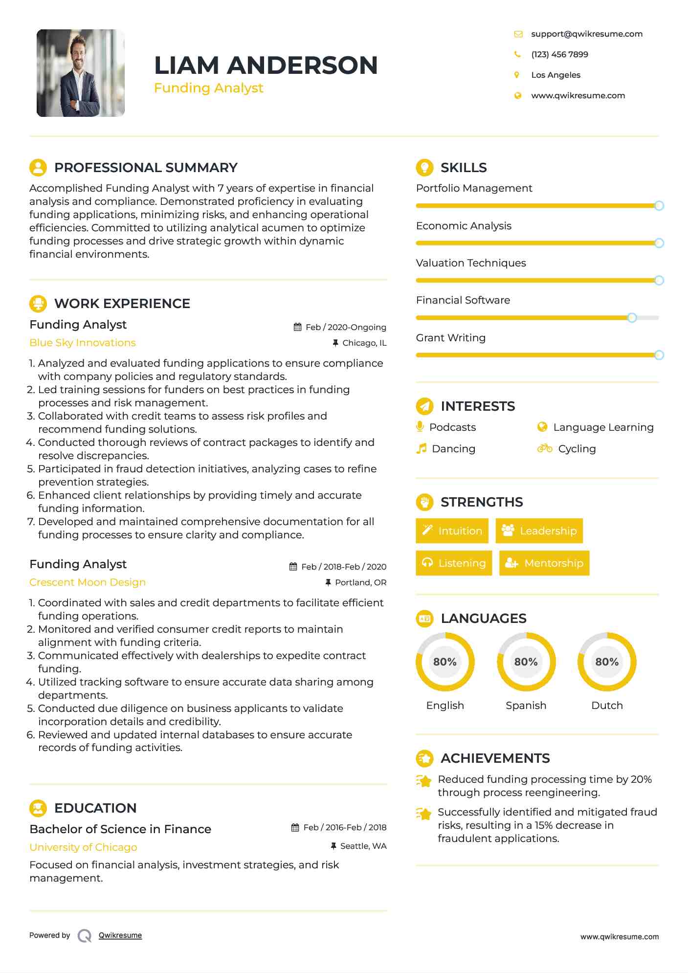 Funding Analyst Resume Sample