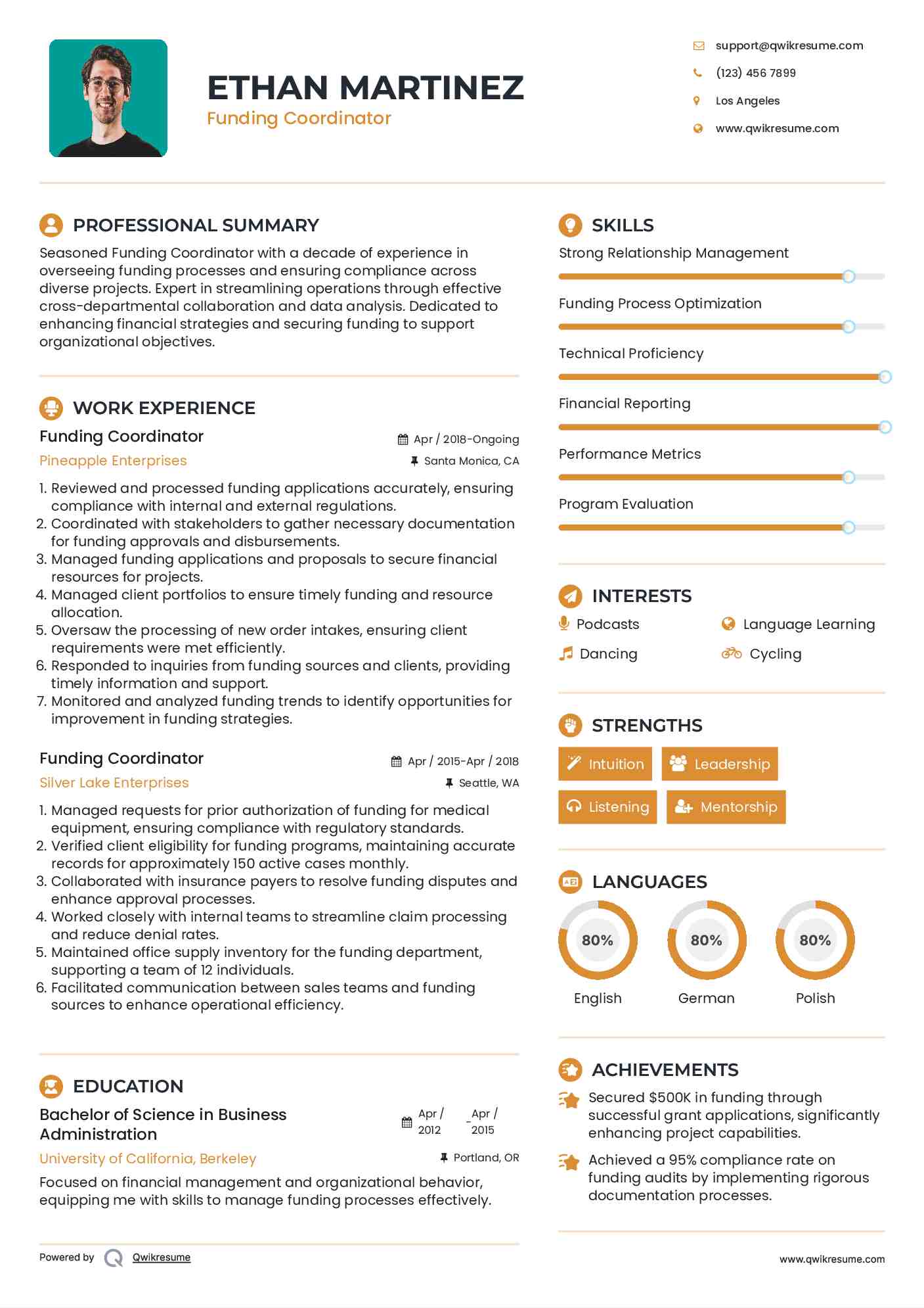 Funding Coordinator Resume Sample