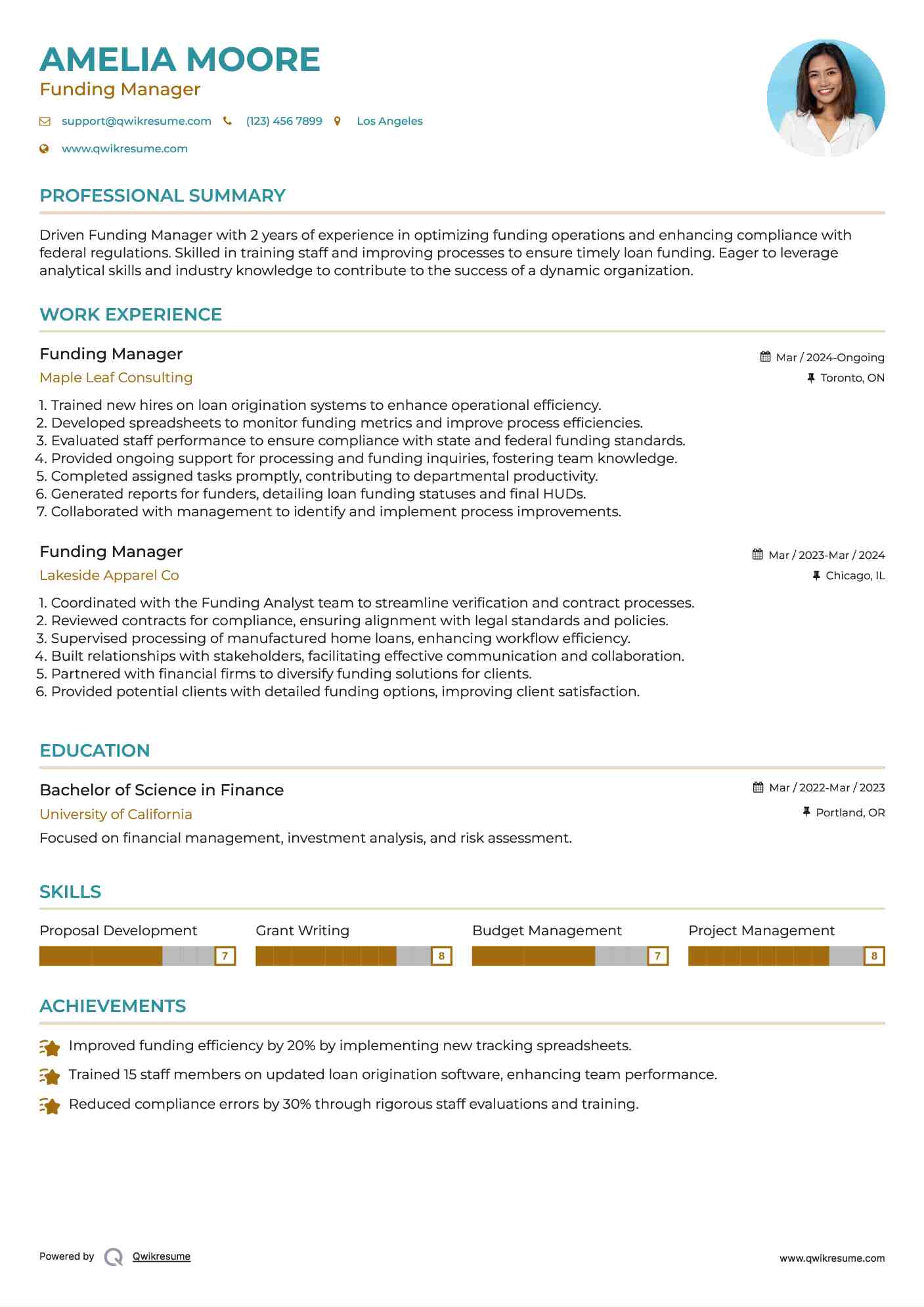 Funding Manager Resume Format