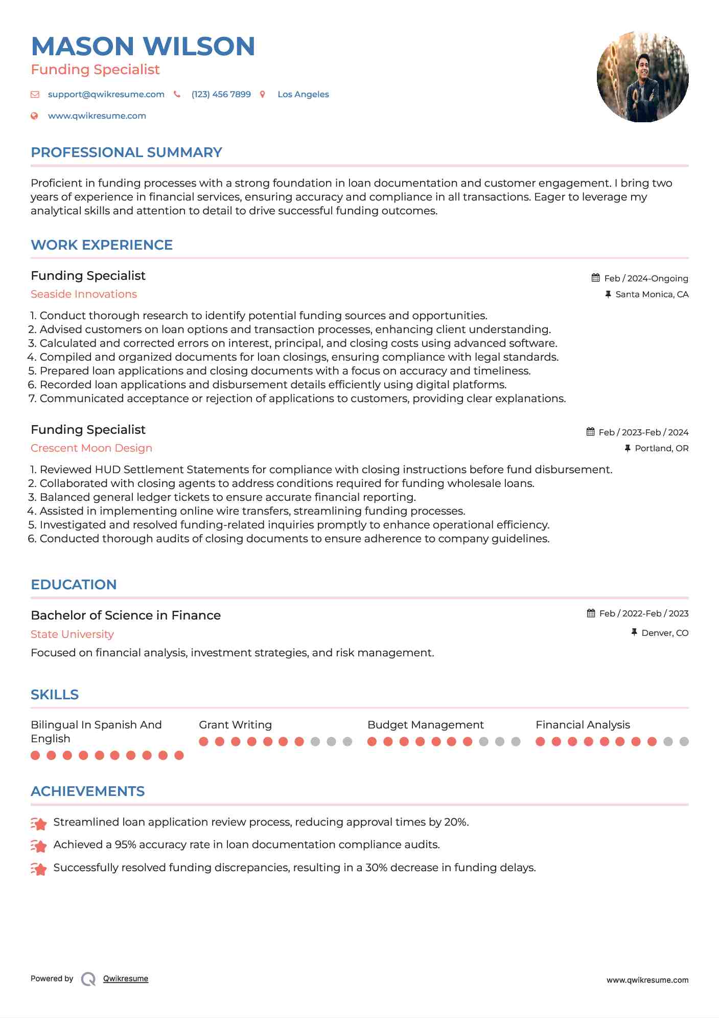 Funding Specialist Resume Template