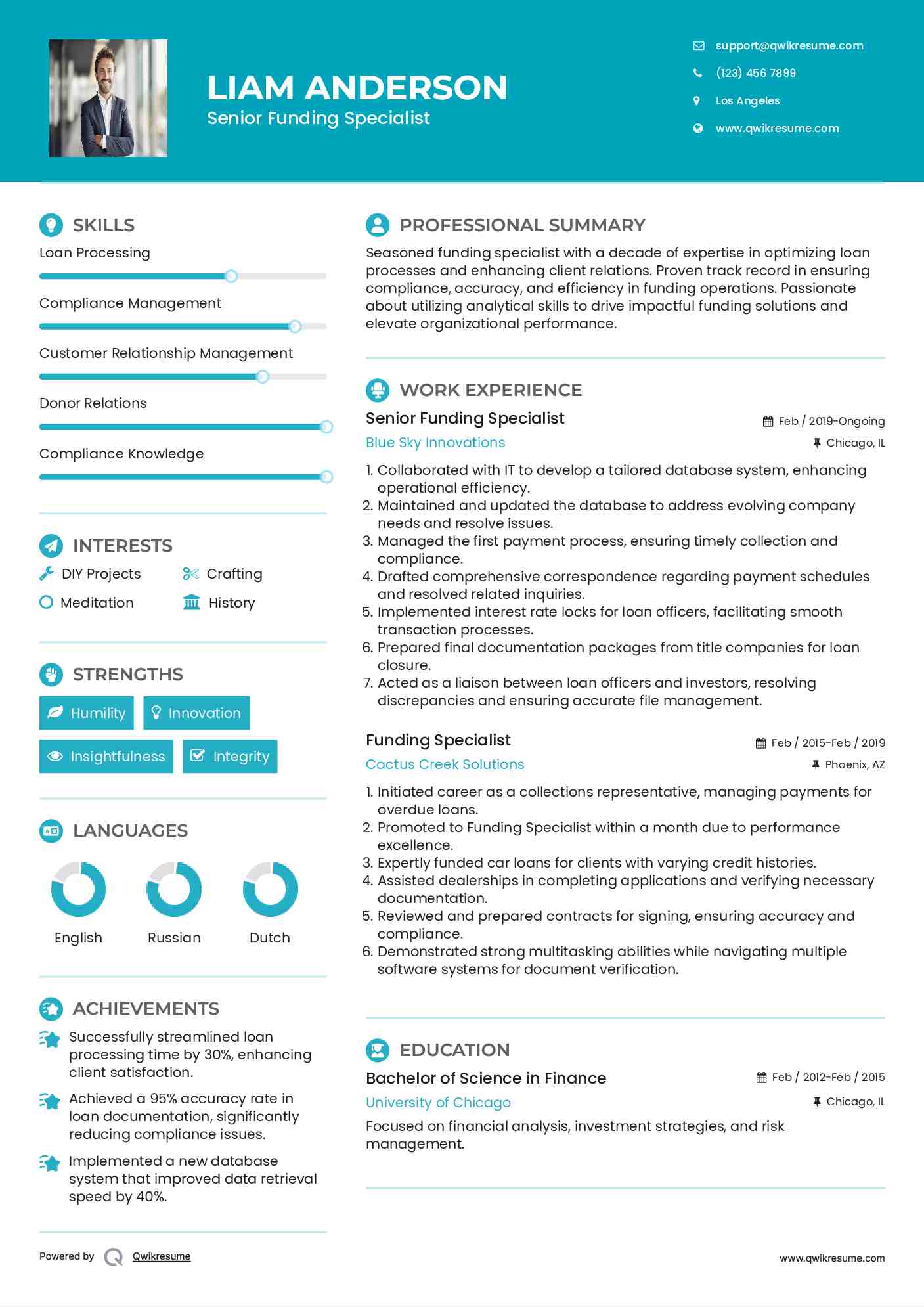 Senior Funding Specialist Resume Format