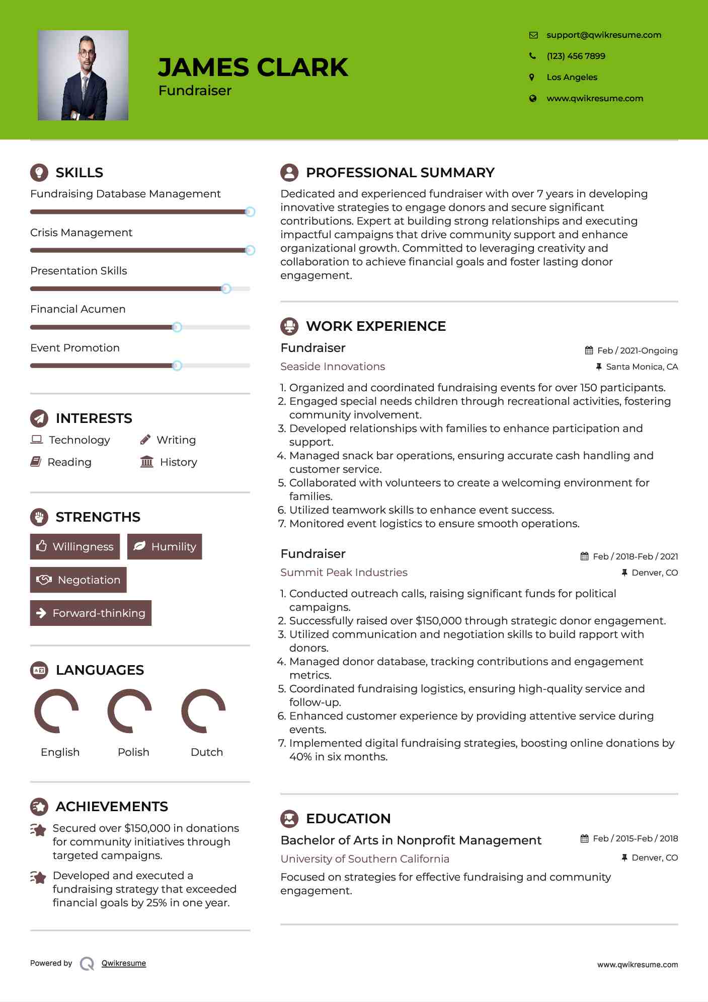Fundraiser Resume Format