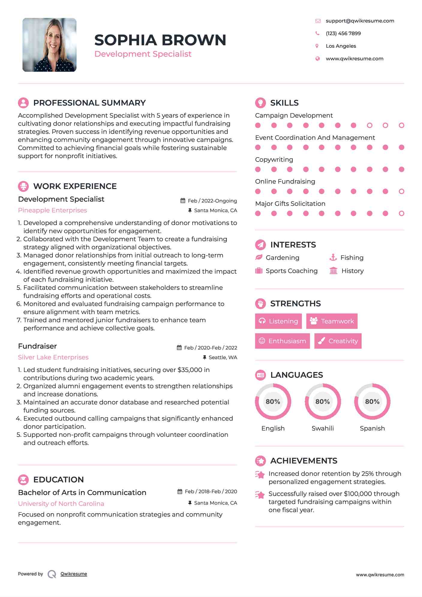 Development Specialist Resume Template