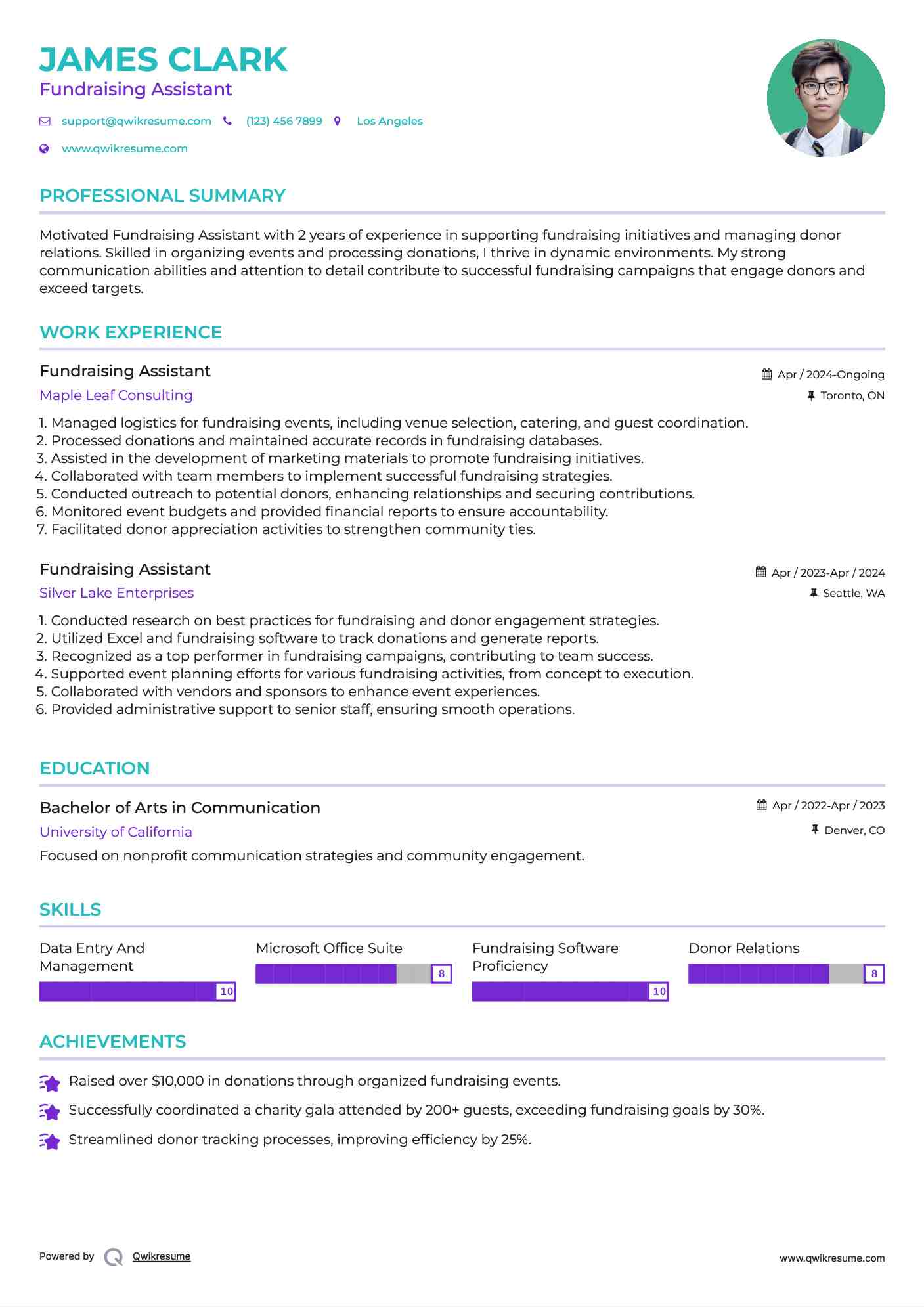 Fundraising Assistant Resume Template