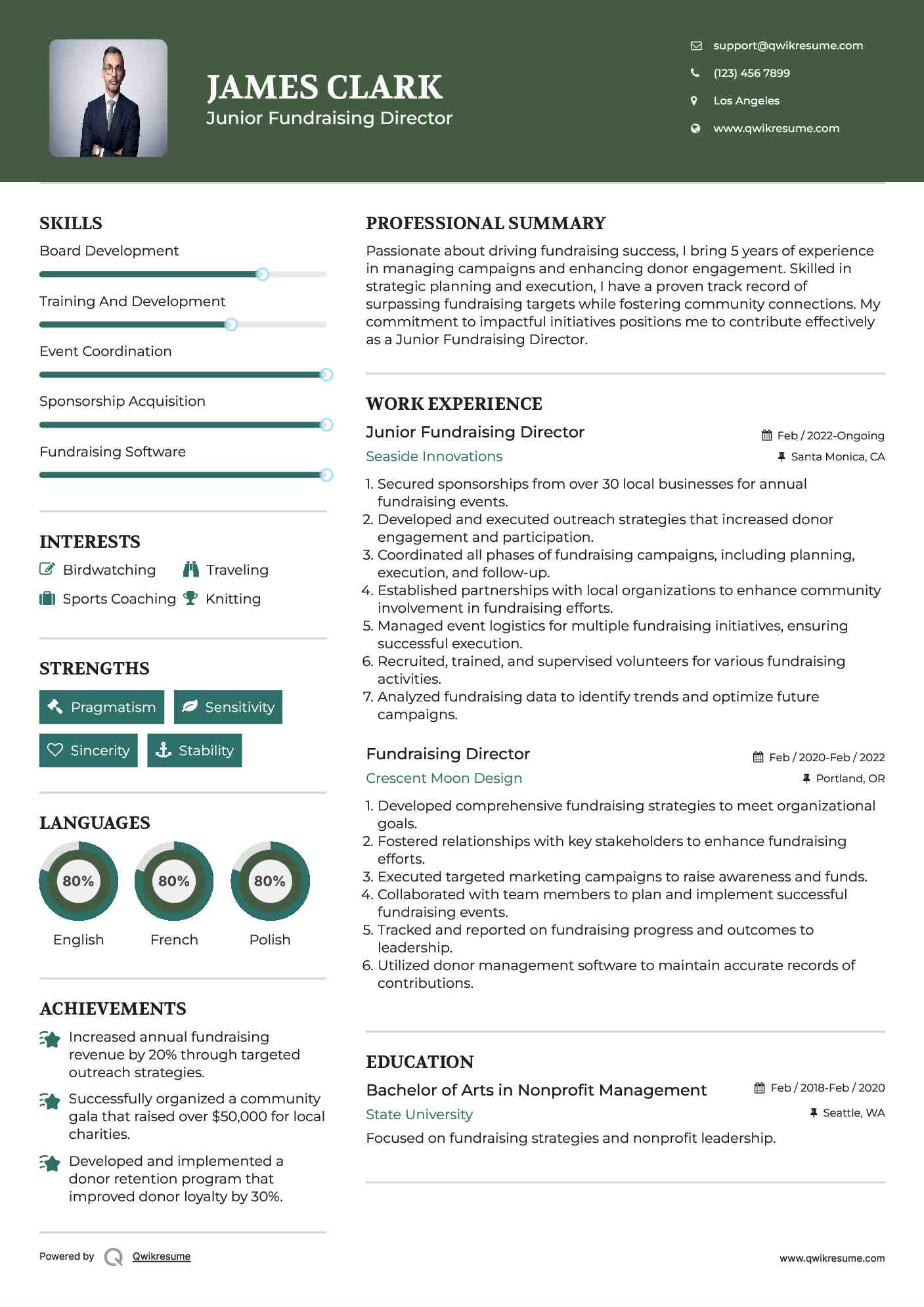 Junior Fundraising Director Resume Example