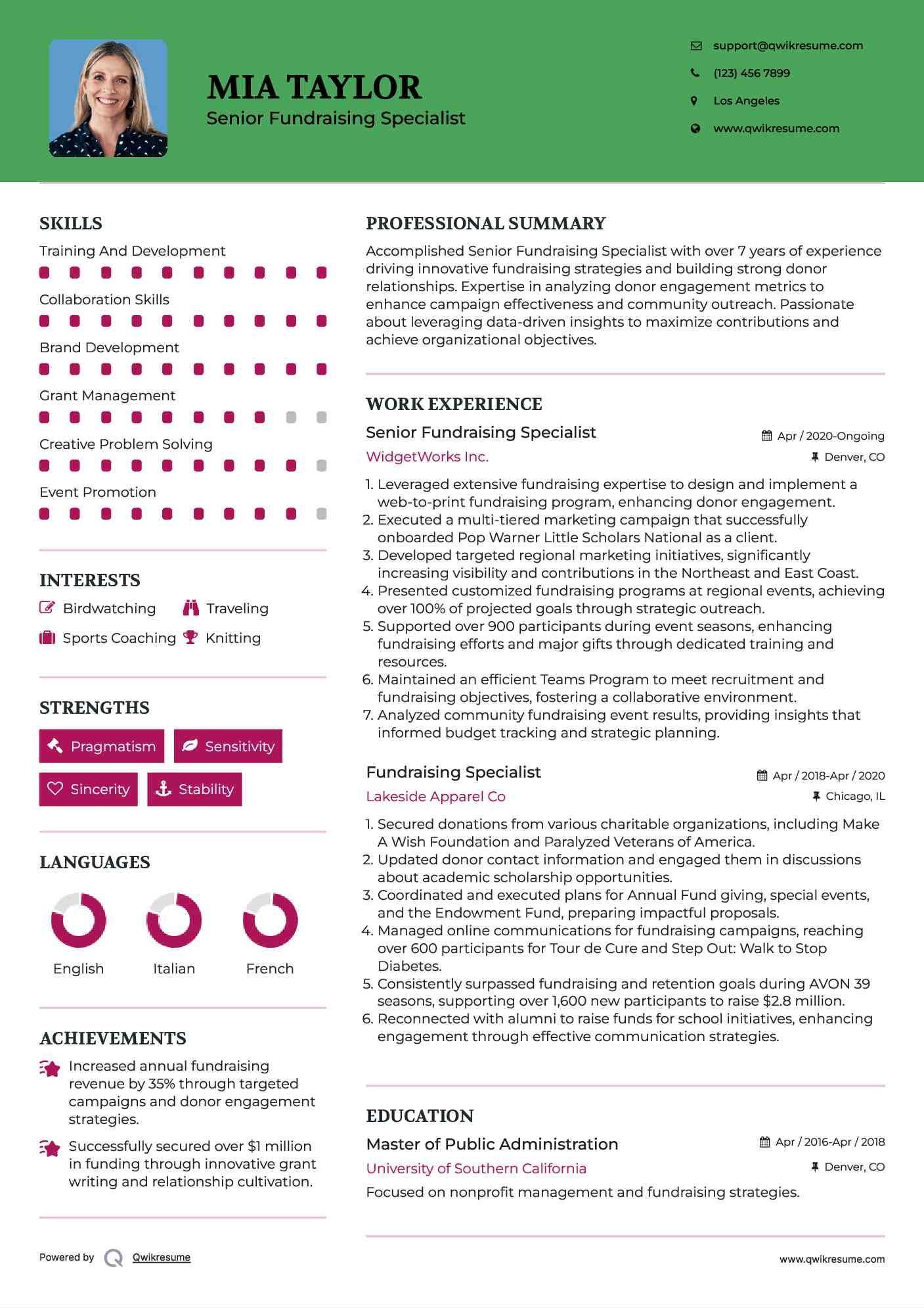 Senior Fundraising Specialist Resume Format