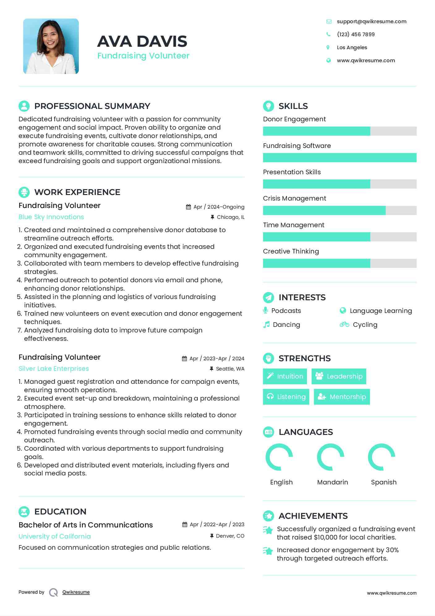 Fundraising Volunteer Resume Example