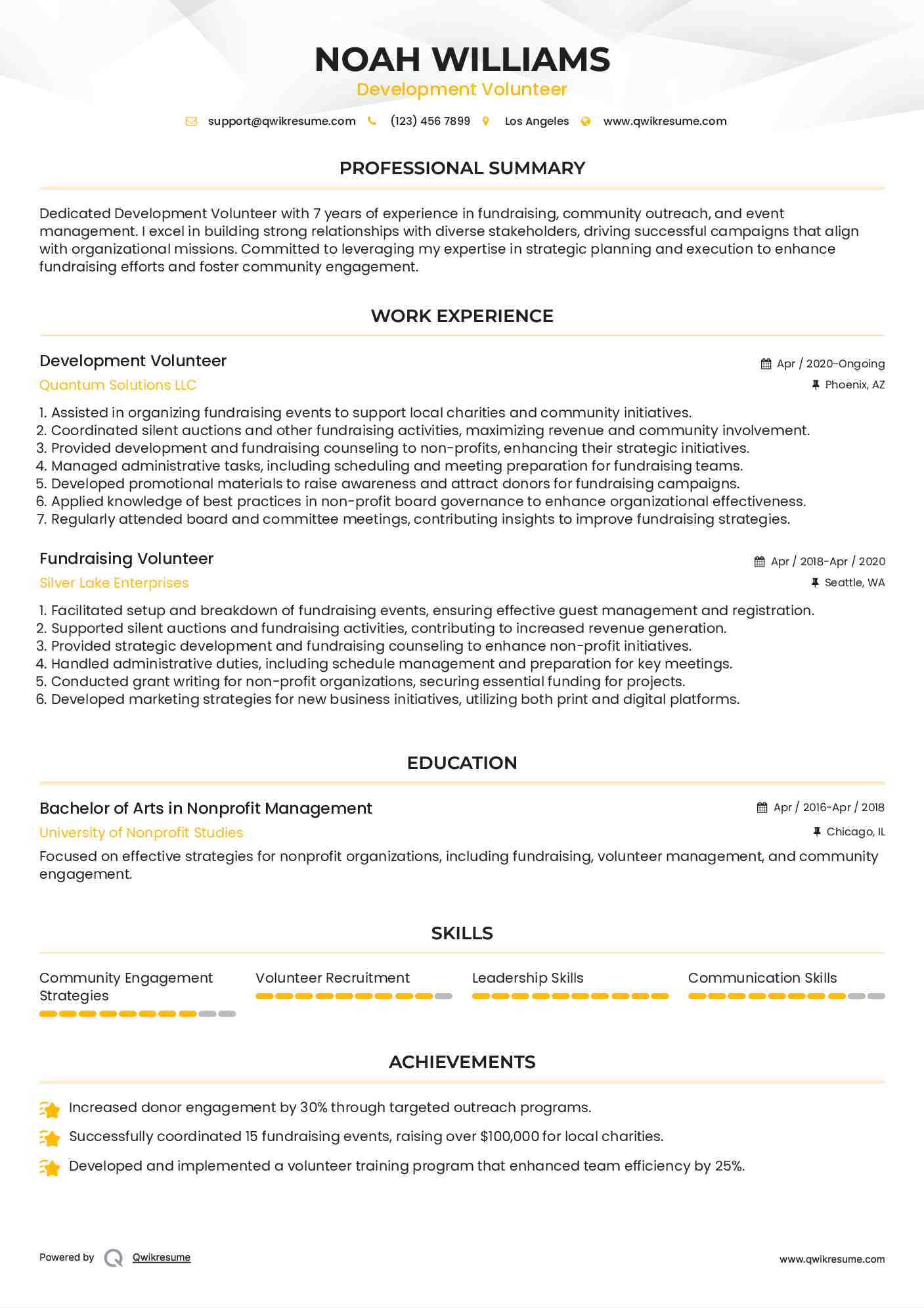 Development Volunteer Resume Model