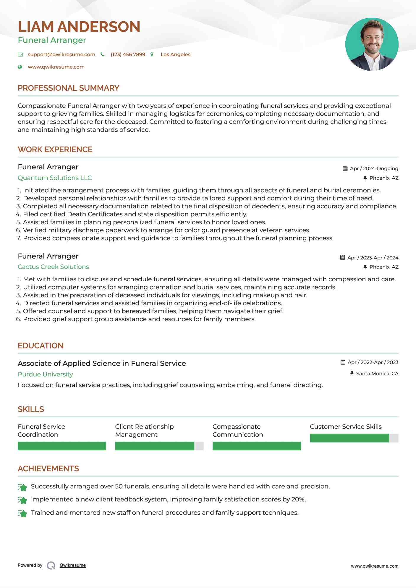 Funeral Arranger Resume Template