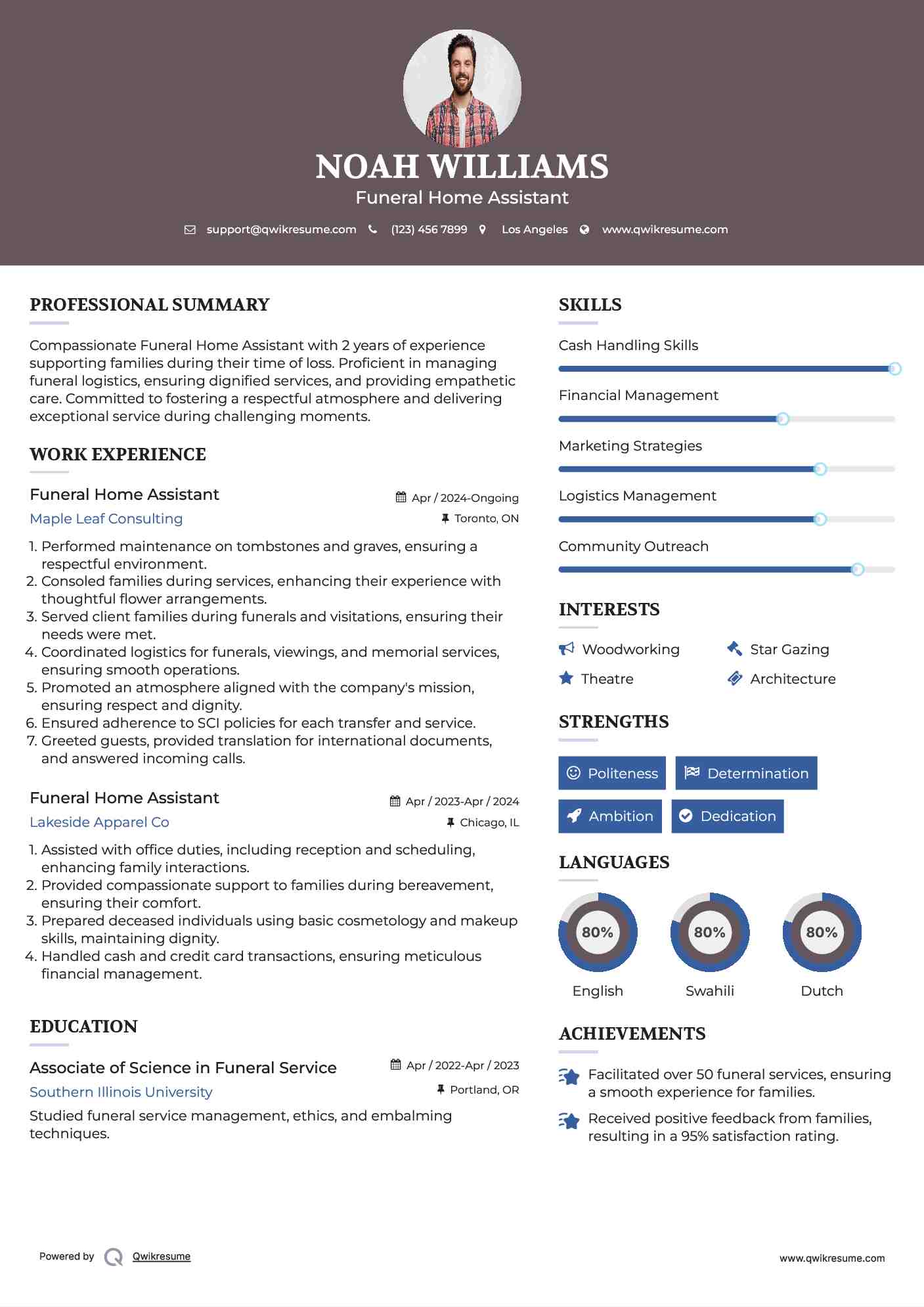 Funeral Home Assistant Resume Model