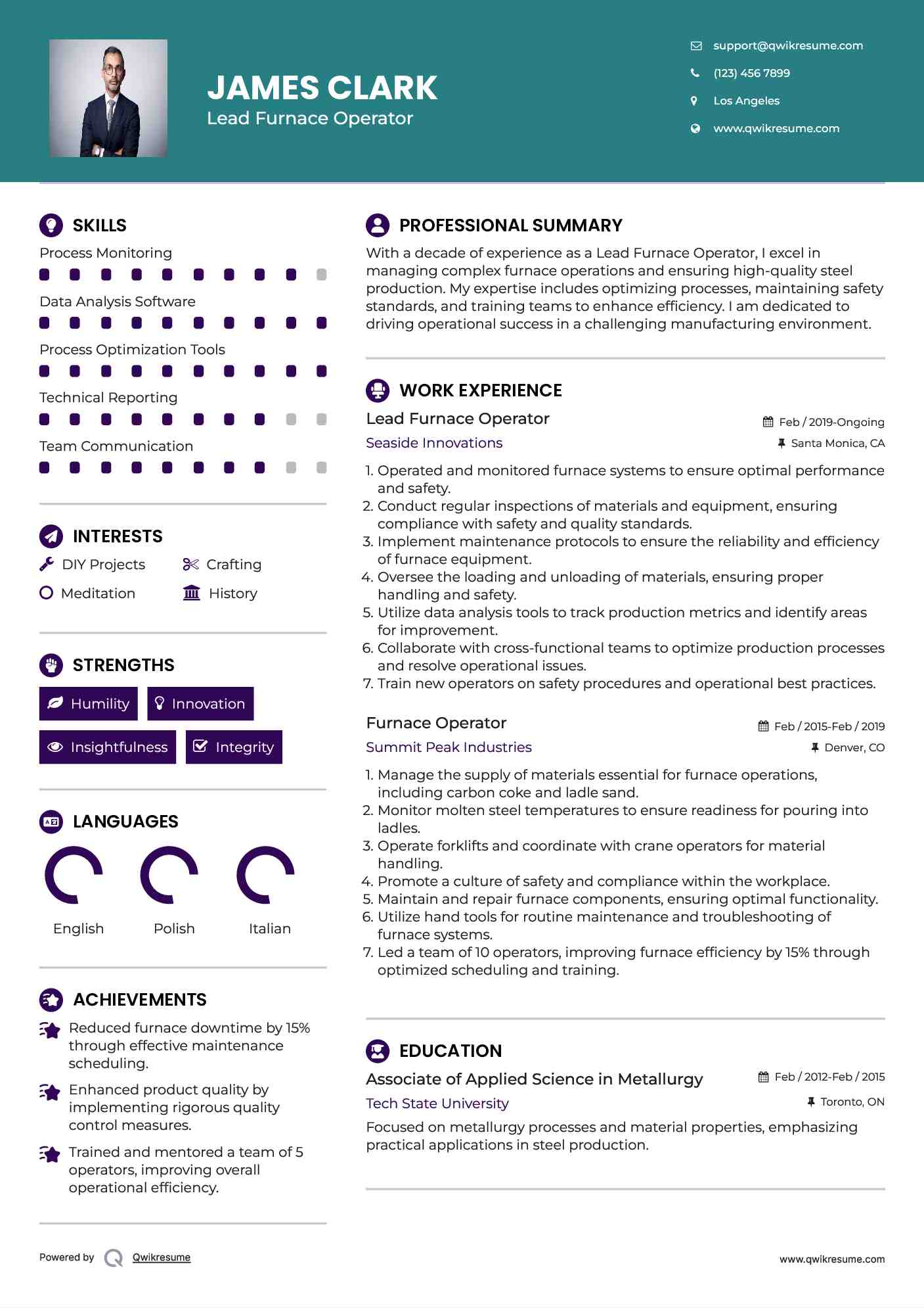 Furnace Operator Resume Samples QwikResume