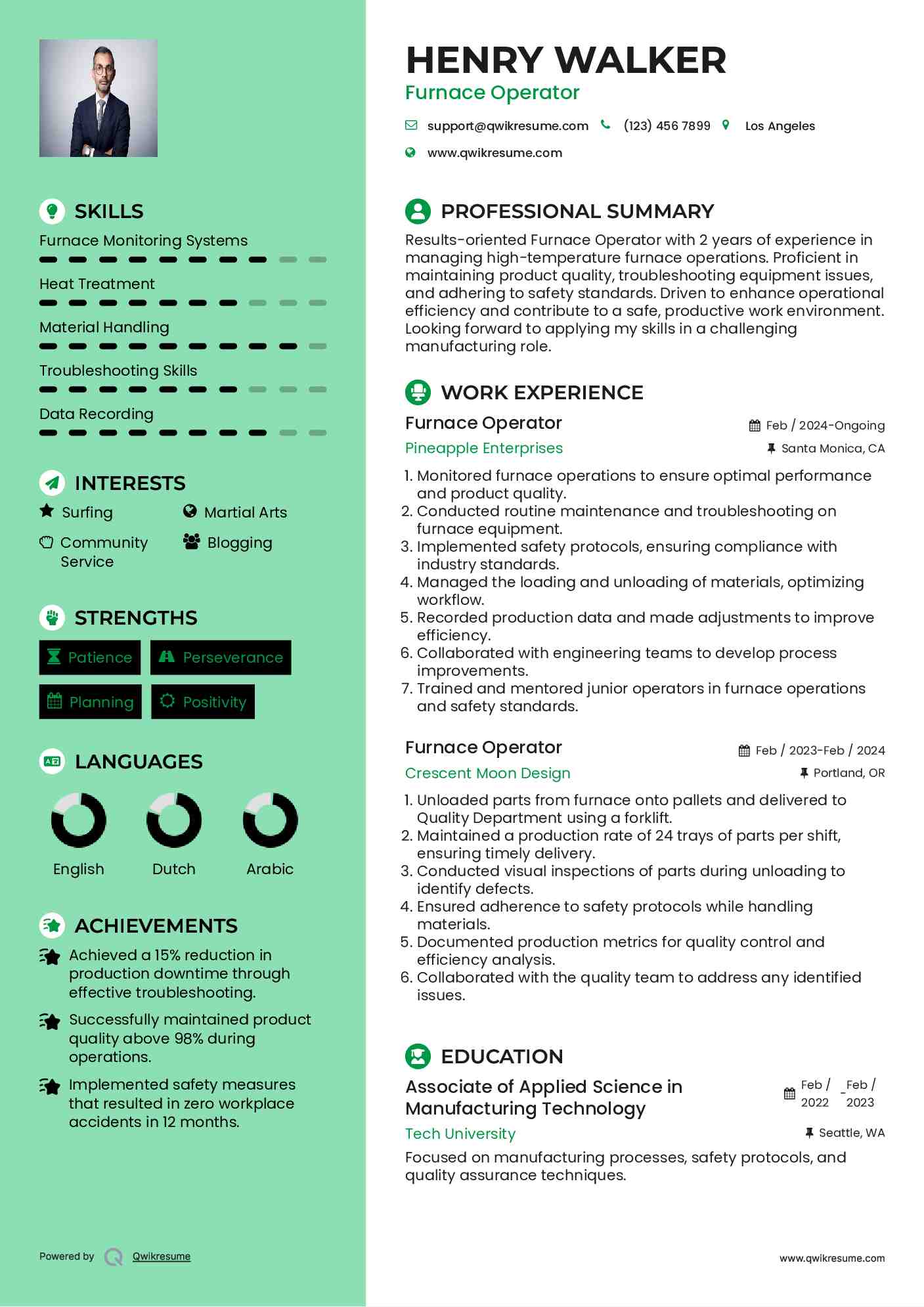 Furnace Operator Resume Samples QwikResume