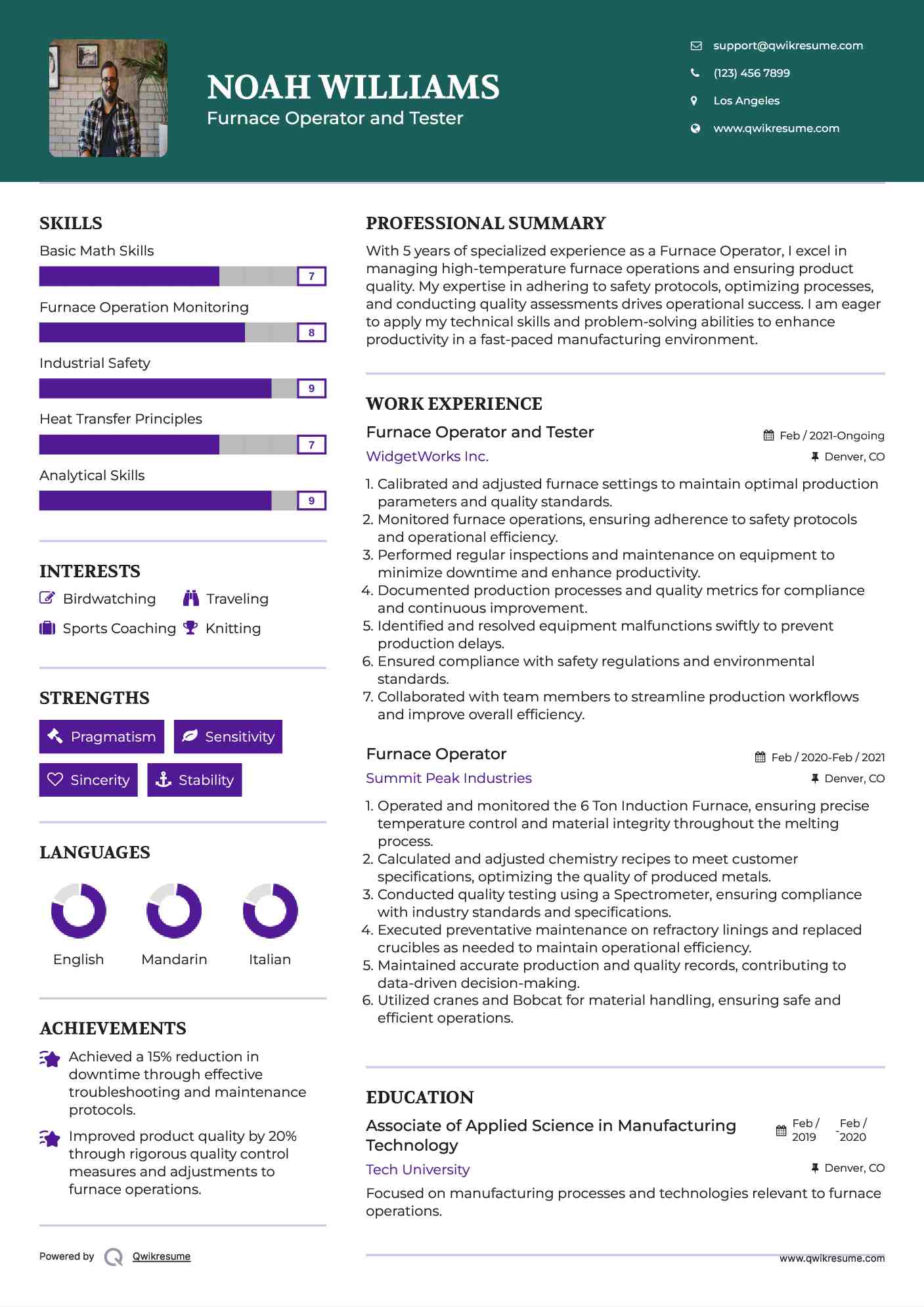 Furnace Operator Resume Samples QwikResume