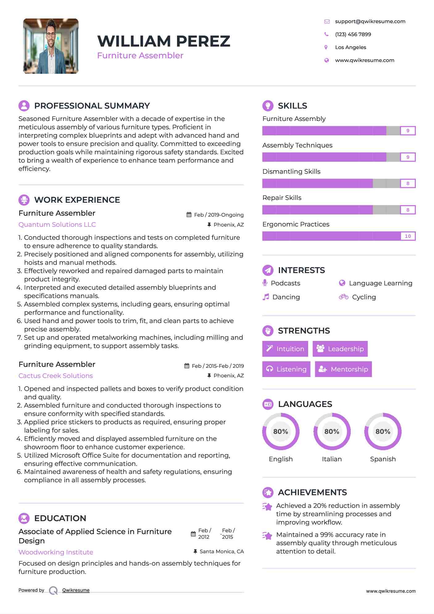 Furniture Assembler Resume Sample