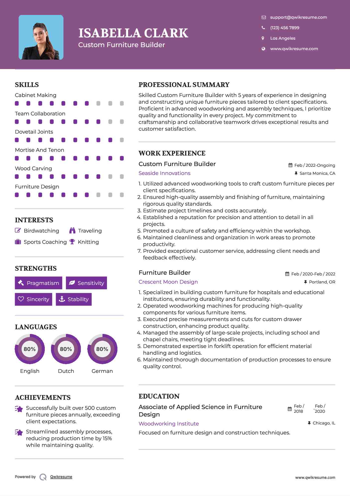 Custom Furniture Builder Resume Template