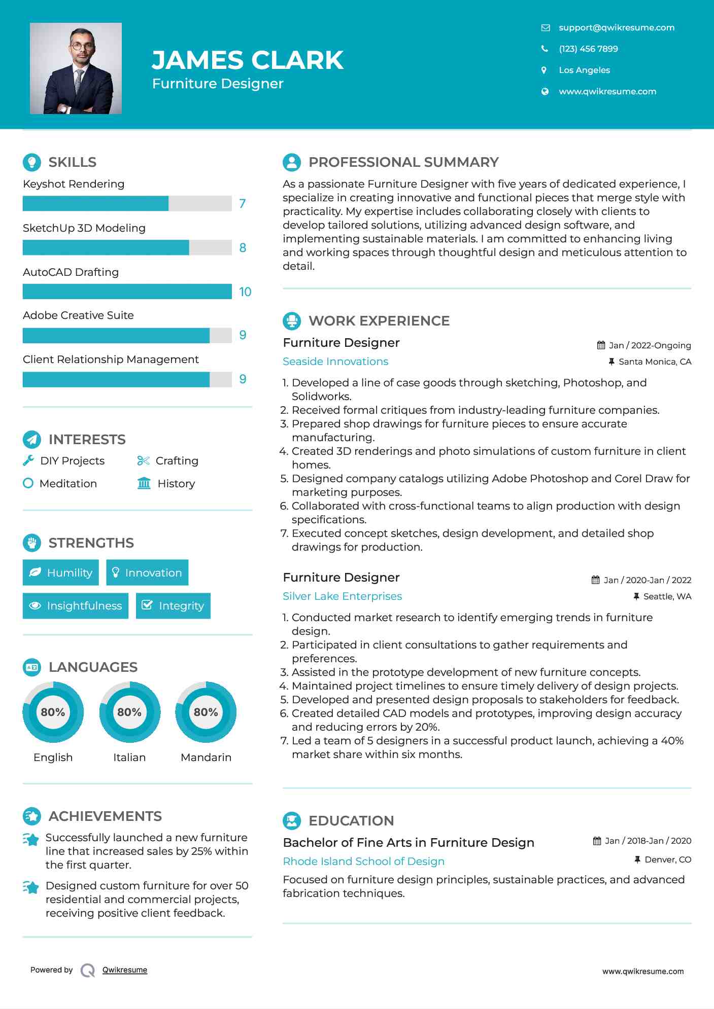 Furniture Designer Resume Sample