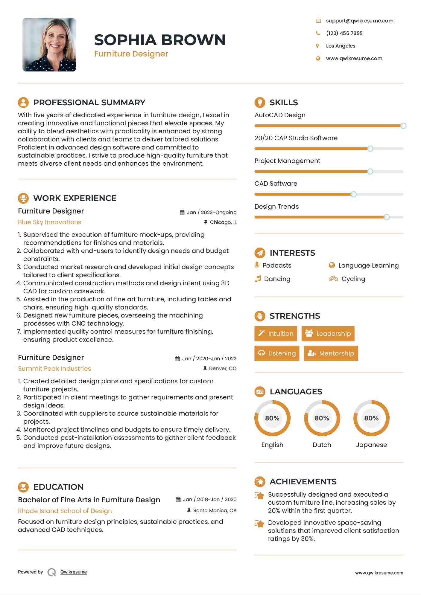 Furniture Designer Resume Model
