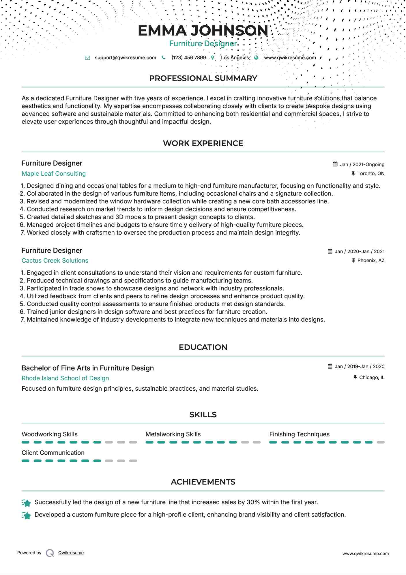 Furniture Designer Resume Model