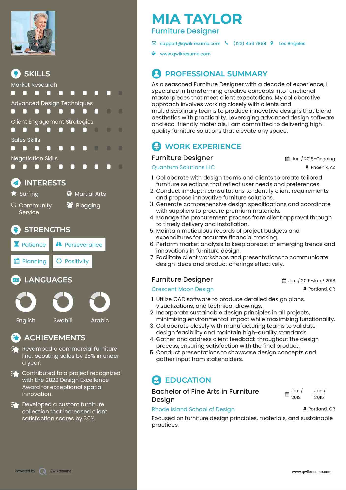 Furniture Designer Resume Template