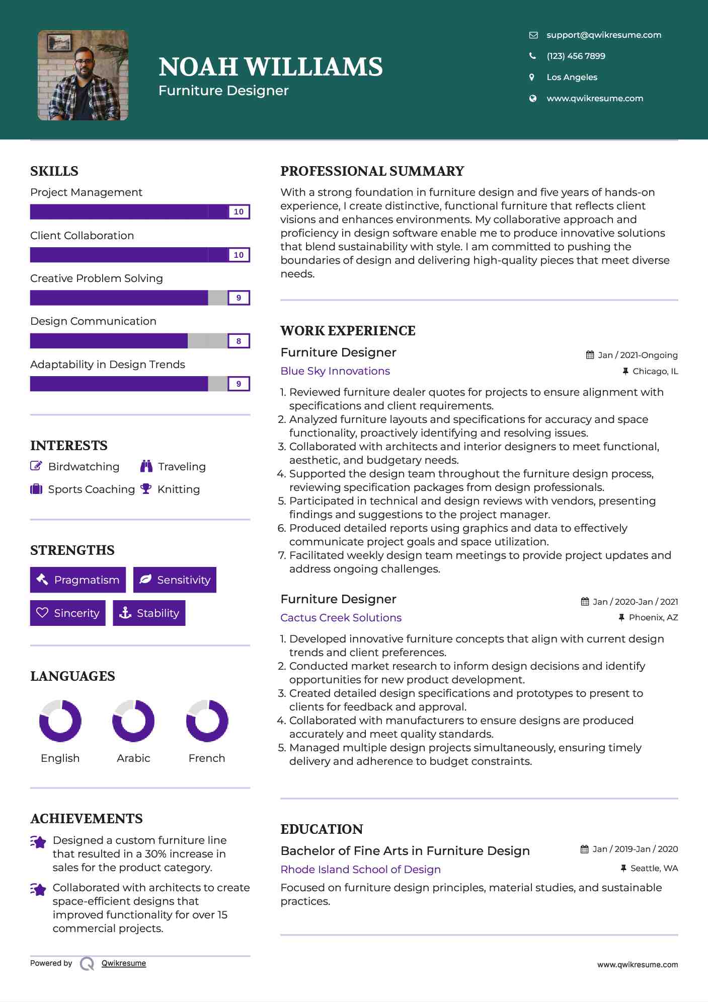 Furniture Designer Resume Sample