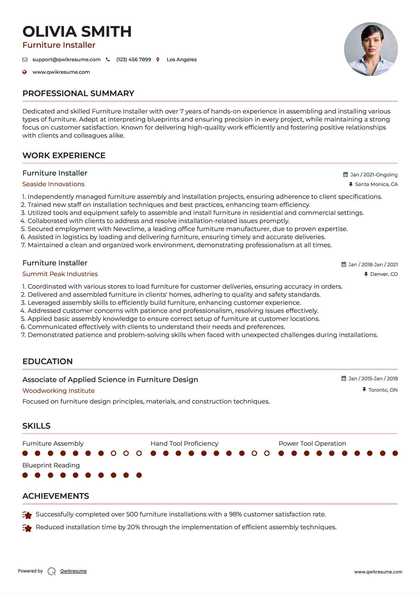 Furniture Installer Resume Format