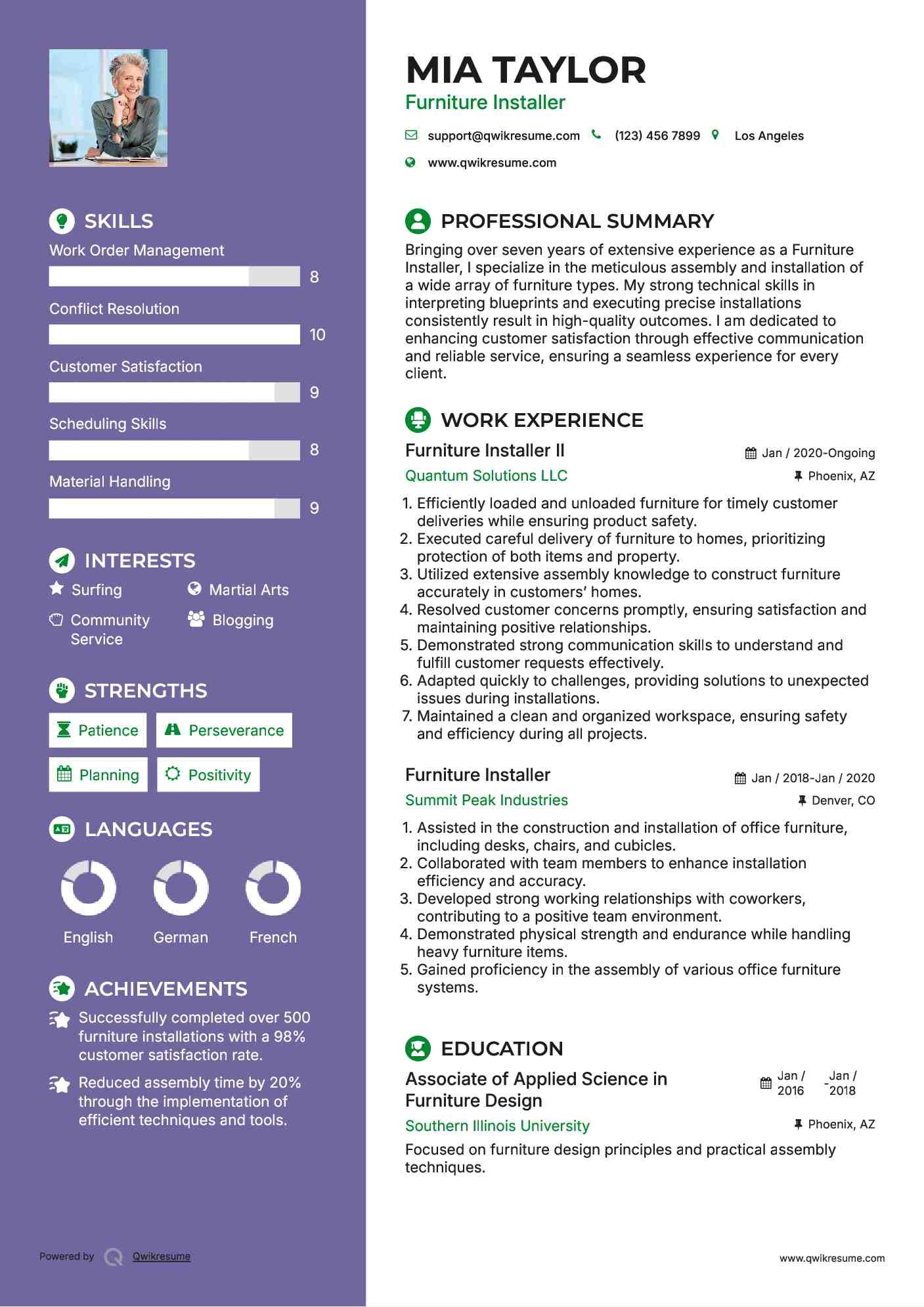 Furniture Installer II Resume Sample