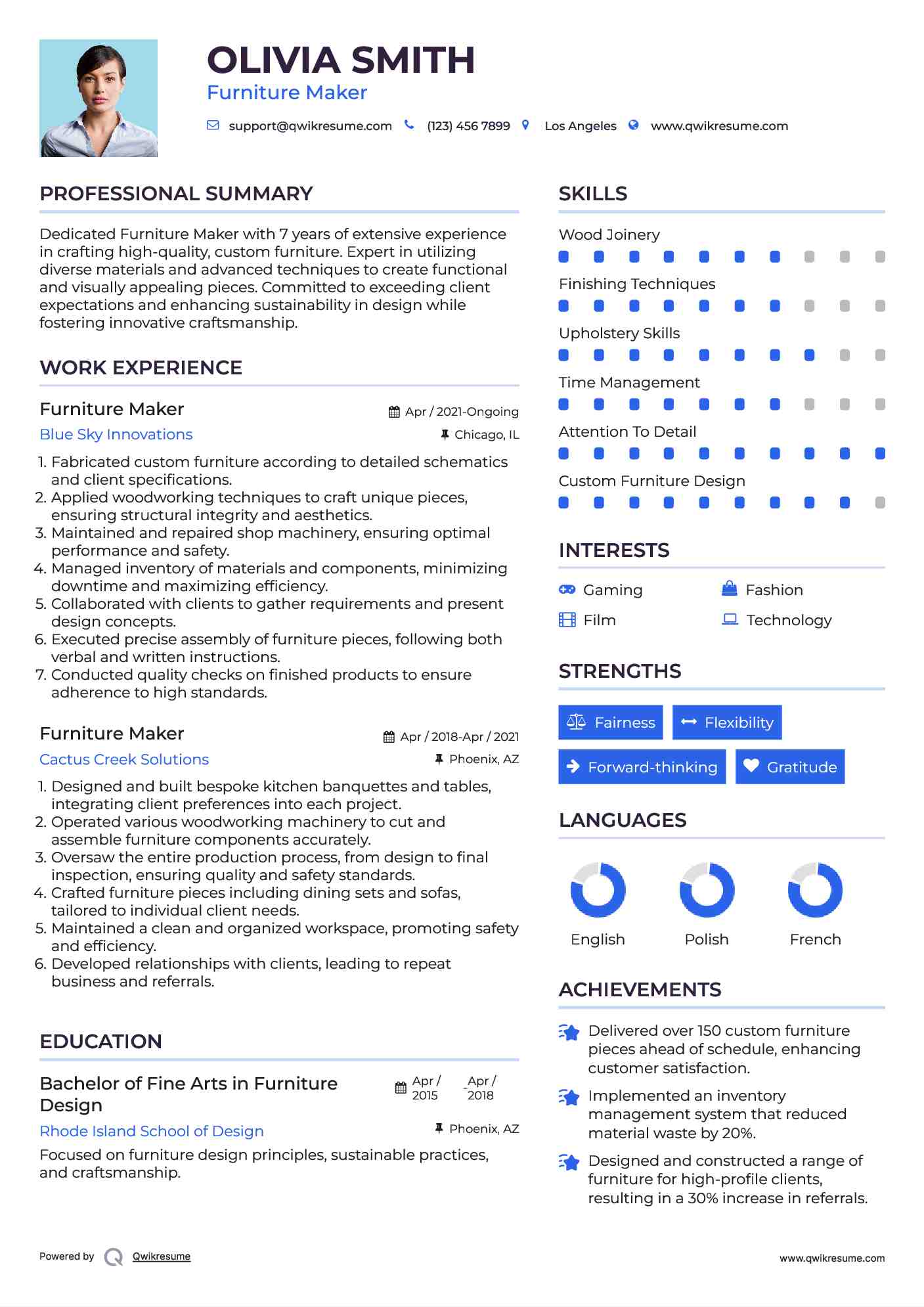 Furniture Maker Resume Sample