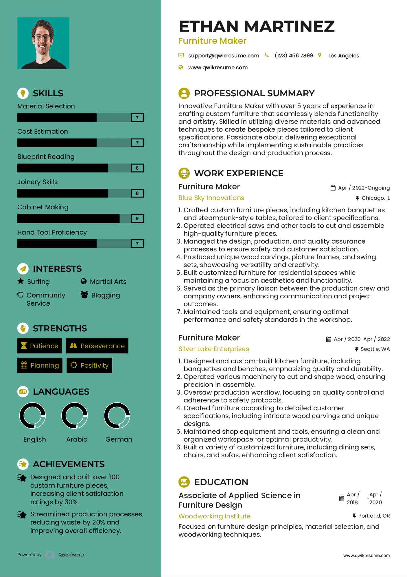 Furniture Maker Resume Model