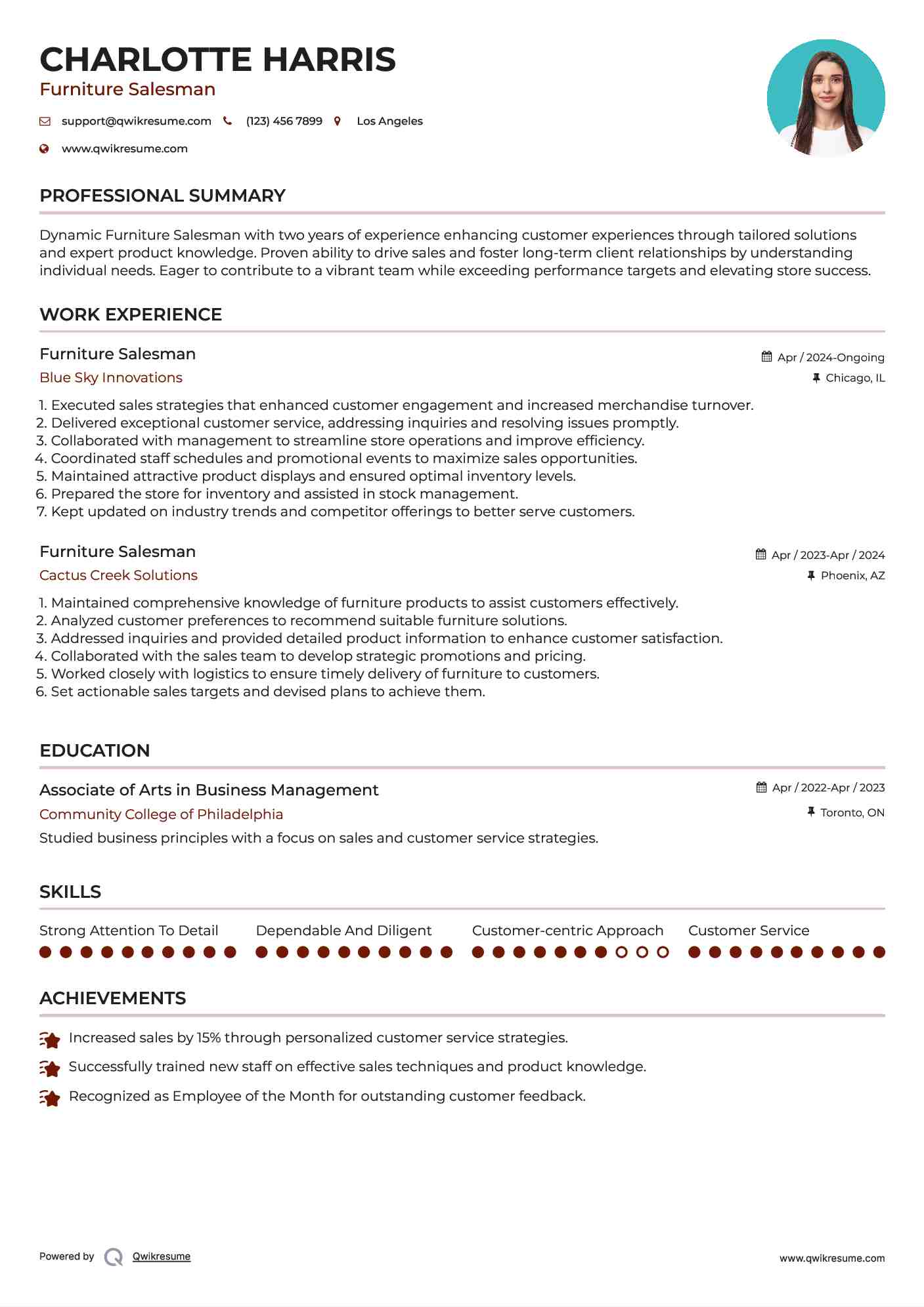 Furniture Salesman Resume Template